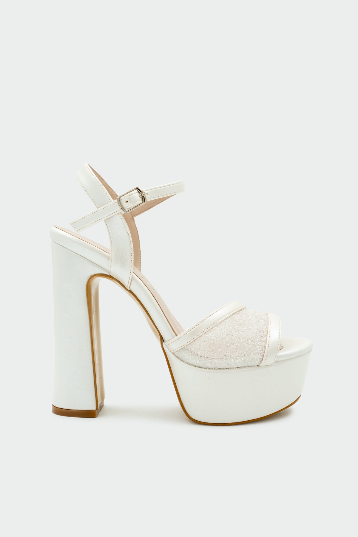 Khar Taş Detaylı Platform Gelin Ayakkabısı - SEDEF BEYAZ