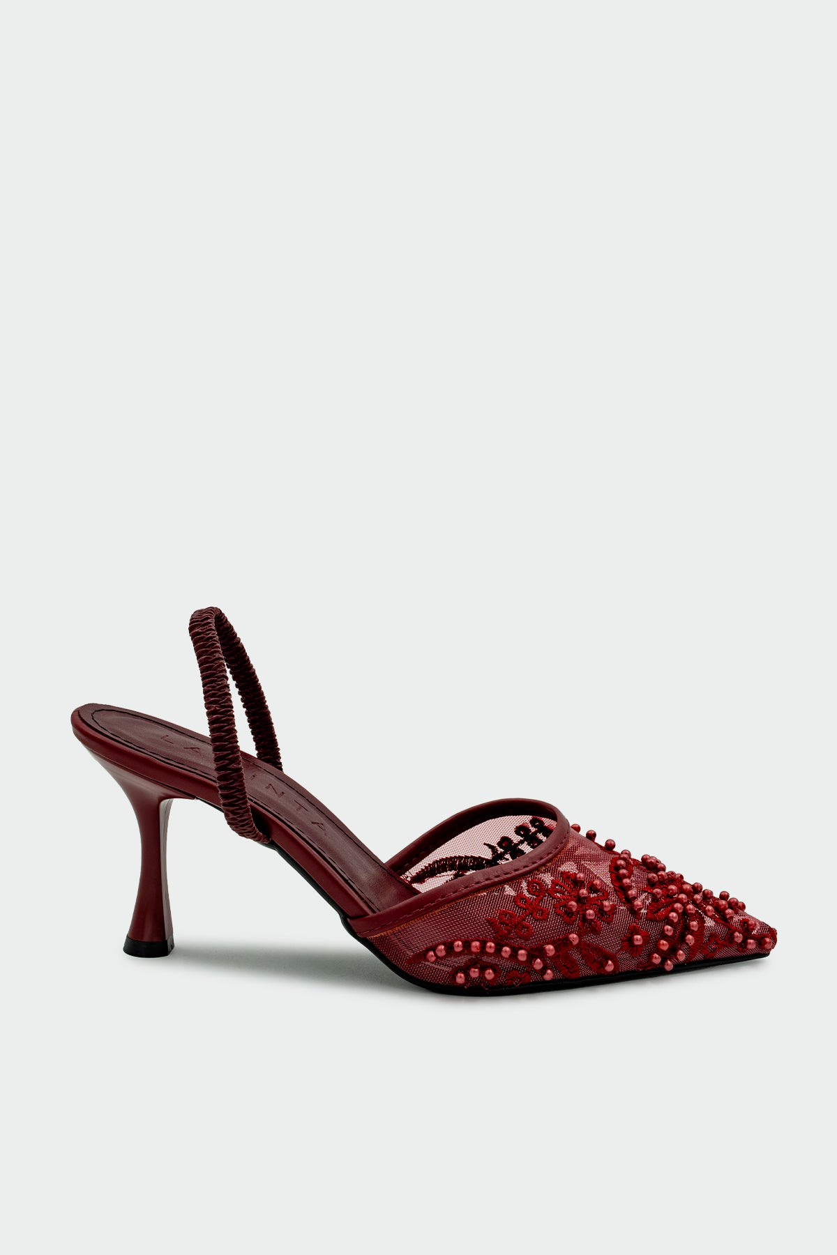 Mareka İşleme Detaylı Kadın Topuklu Ayakkabı - BORDO