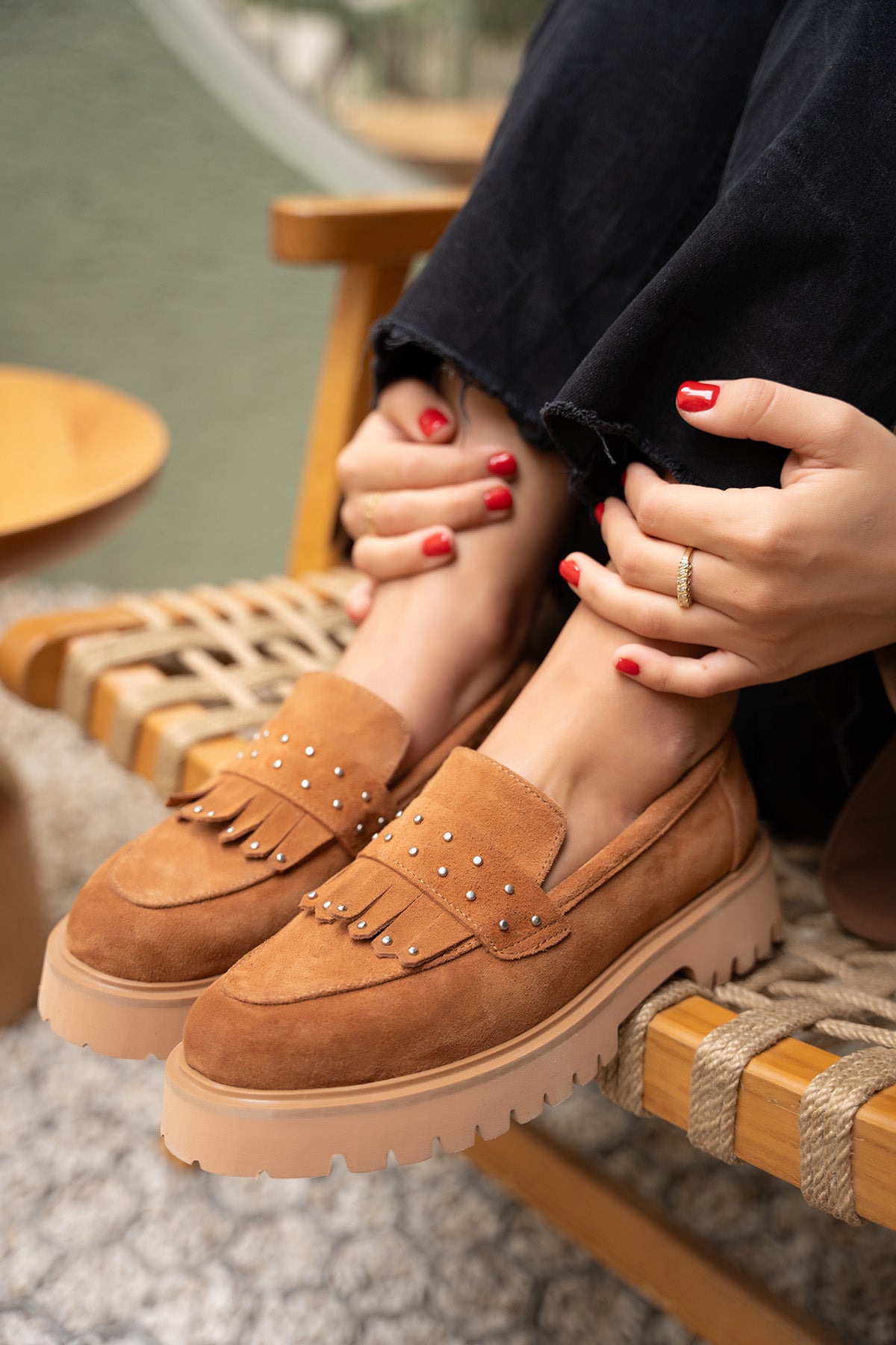 Charles Troklu Püskül Detaylı Hakiki Deri Loafer - TABA SÜET