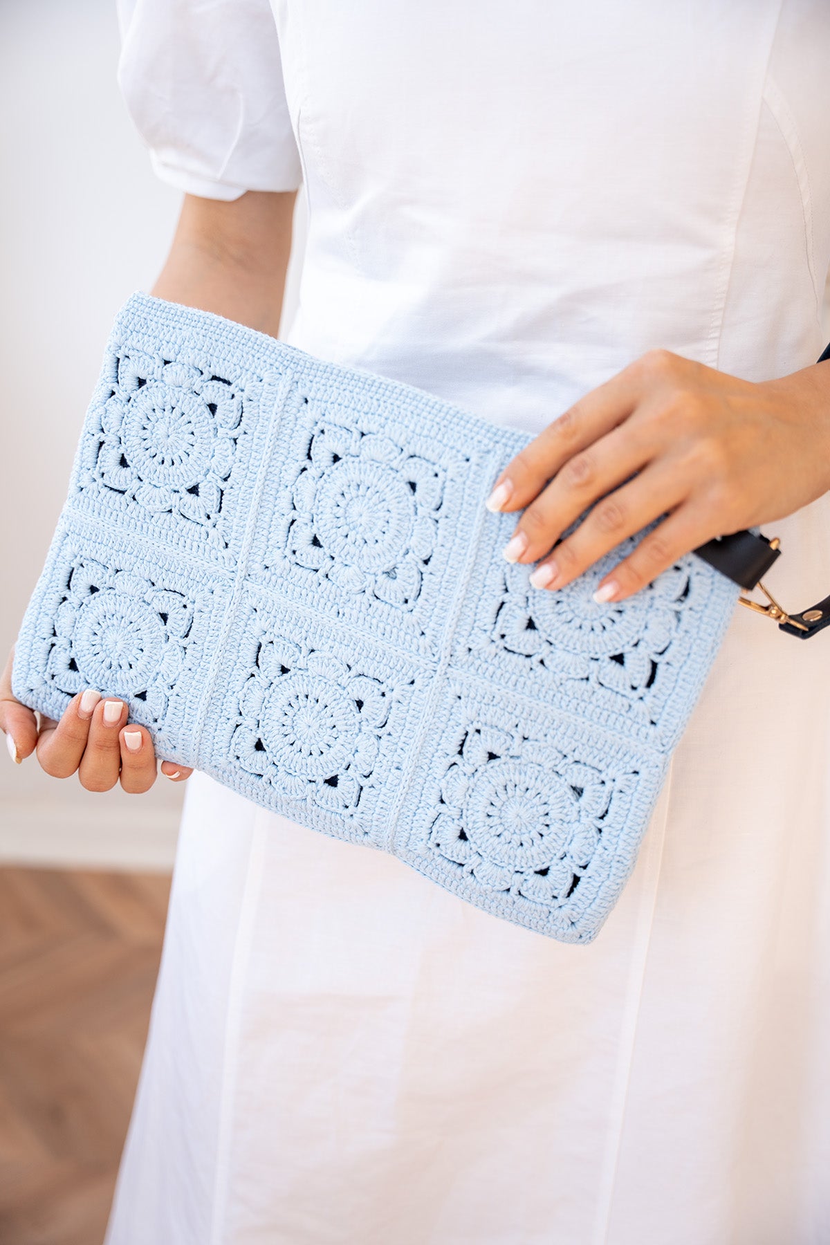 Blour Motif Detaylı El Yapımı Kadın Clutch Çanta - Bebe Mavisi