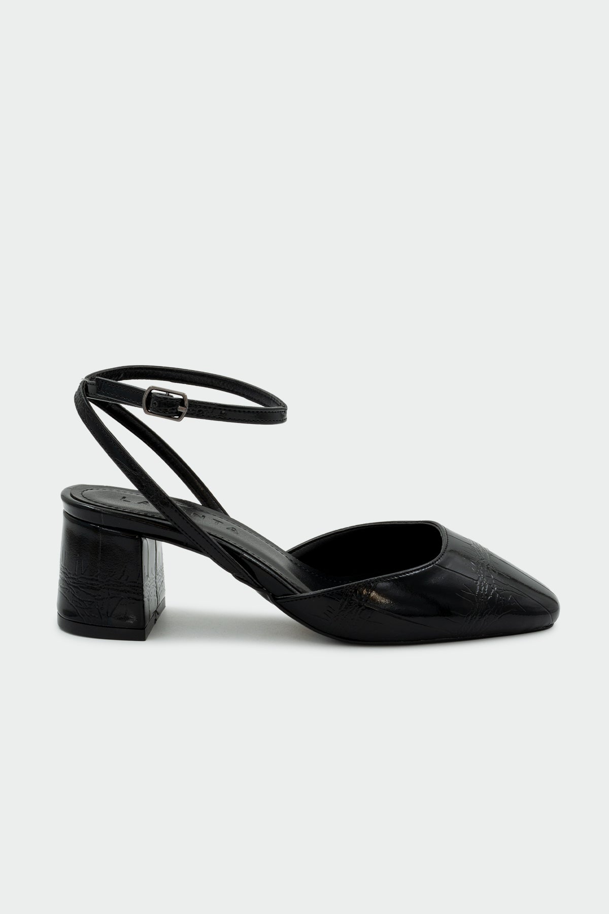 Skeap Tokalı Kroko Kısa Kadın Topuklu Ayakkabı - SİYAH