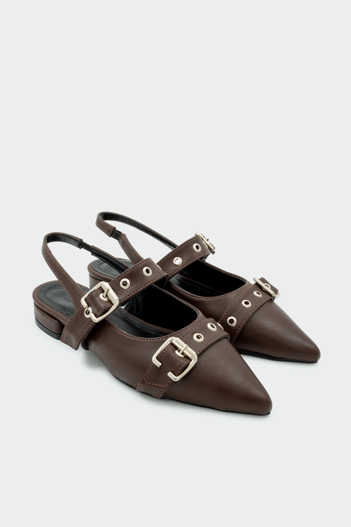 Raund Toka Detaylı Sivri Burun Kadın Babet - ACI KAHVE