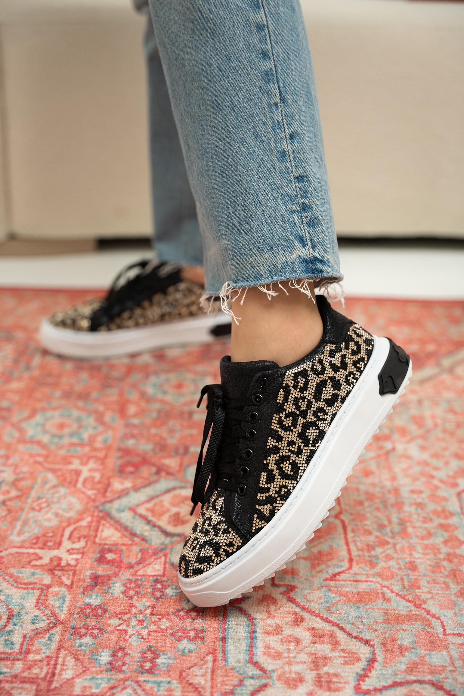 Comfy Leopar Desenli Spor Ayakkabı - Siyah Gold