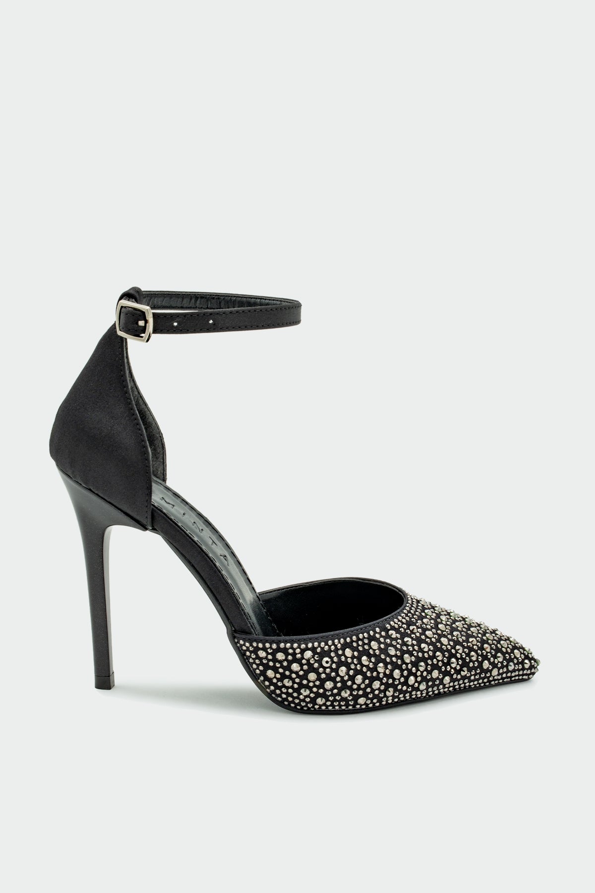 Talia Taş Detaylı Bilekten Bağlamalı Kadın Topuklu Ayakkabı - SİYAH SATEN