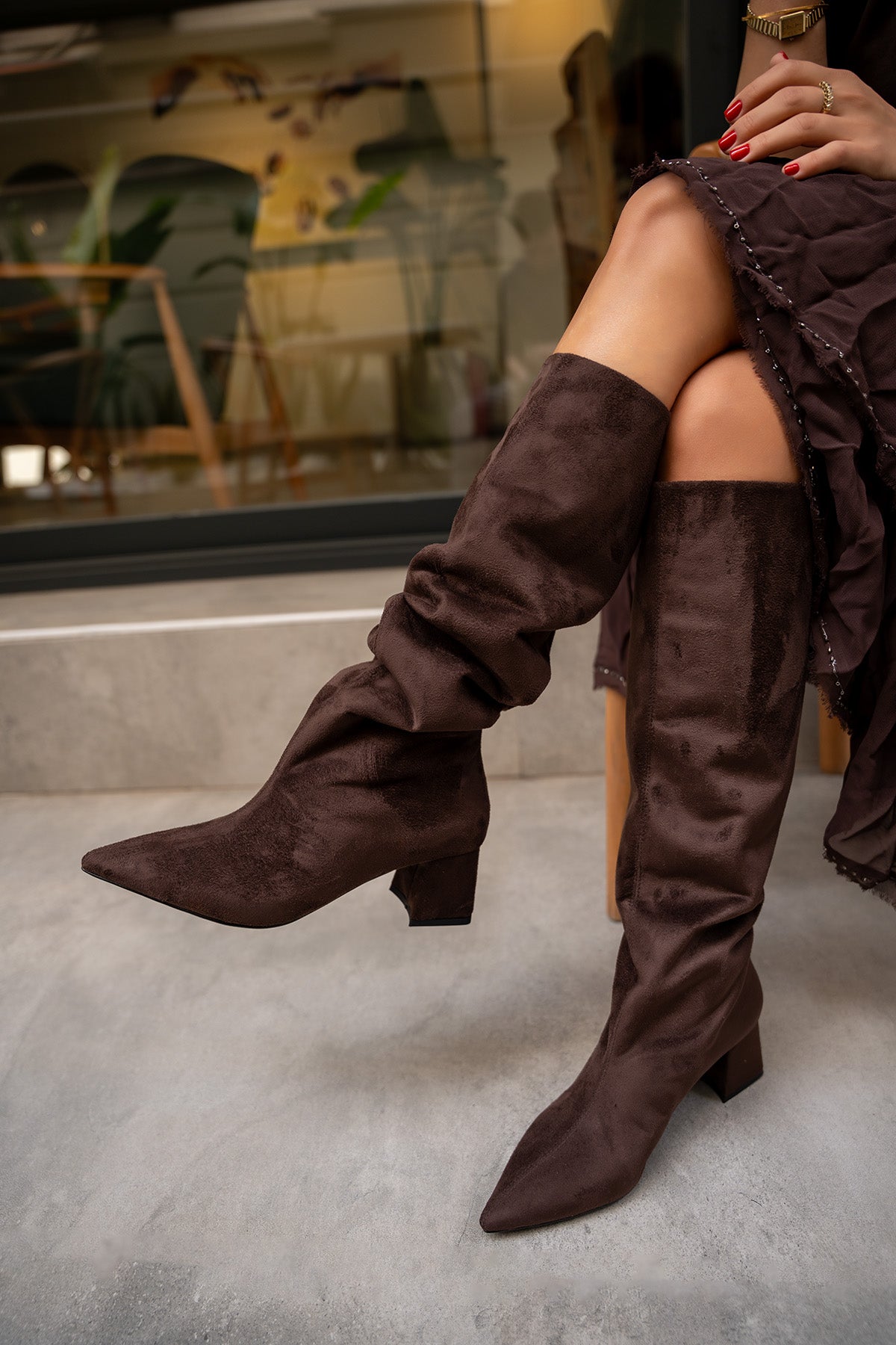 Mathis Topuklu Düz Çizme - AcıKahve Süet