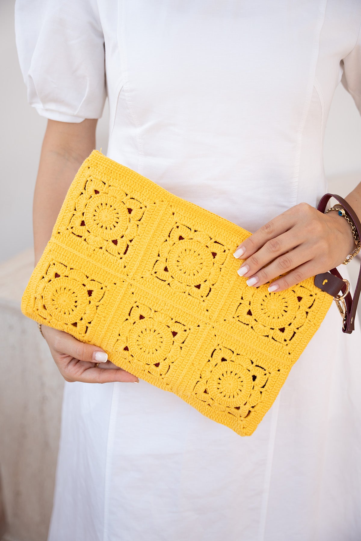 Blour Motif Detaylı El Yapımı Kadın Clutch Çanta - SARI