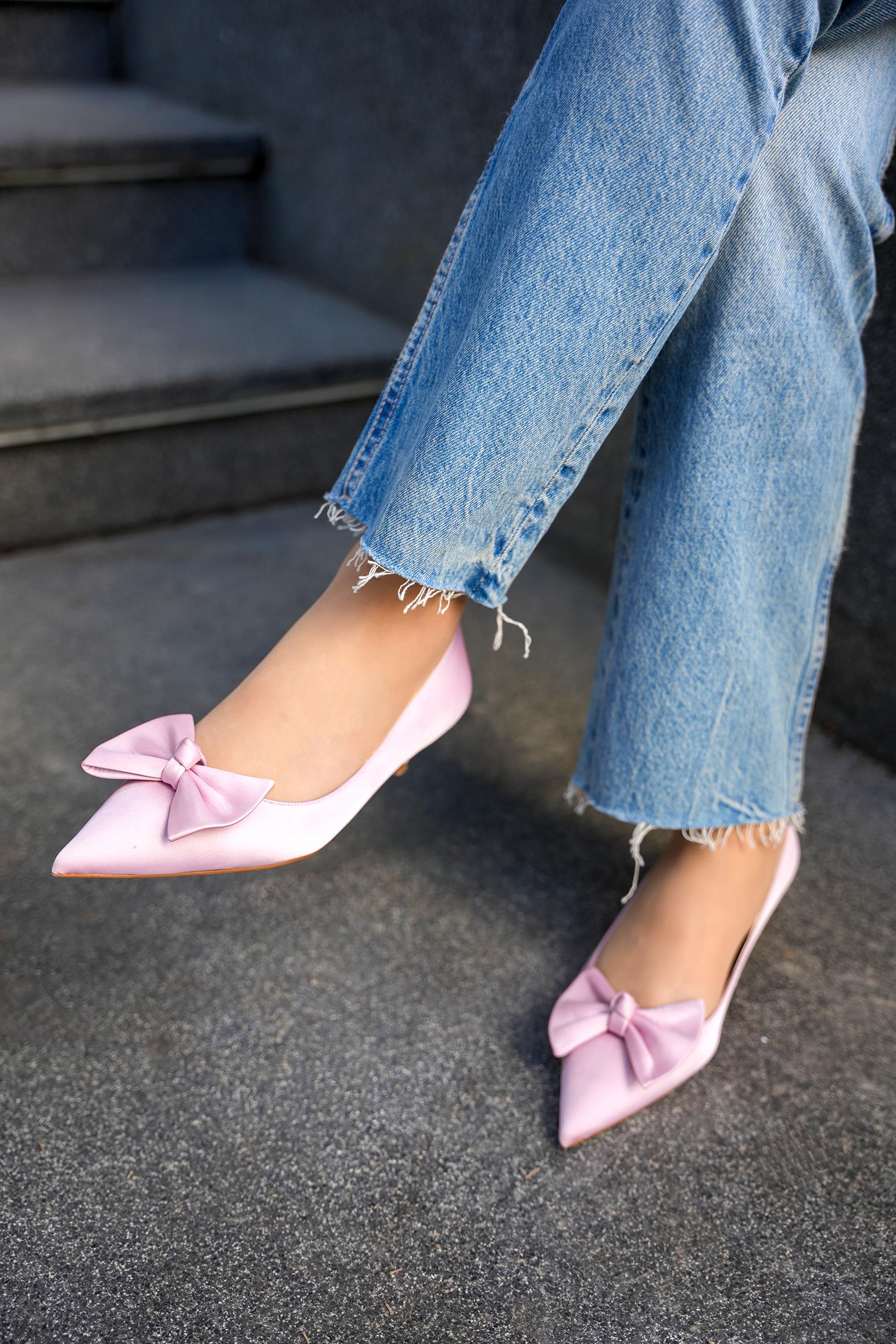 Marcia Fiyonk Detaylı Kadın Topuklu Ayakkabı - PUDRA SATEN