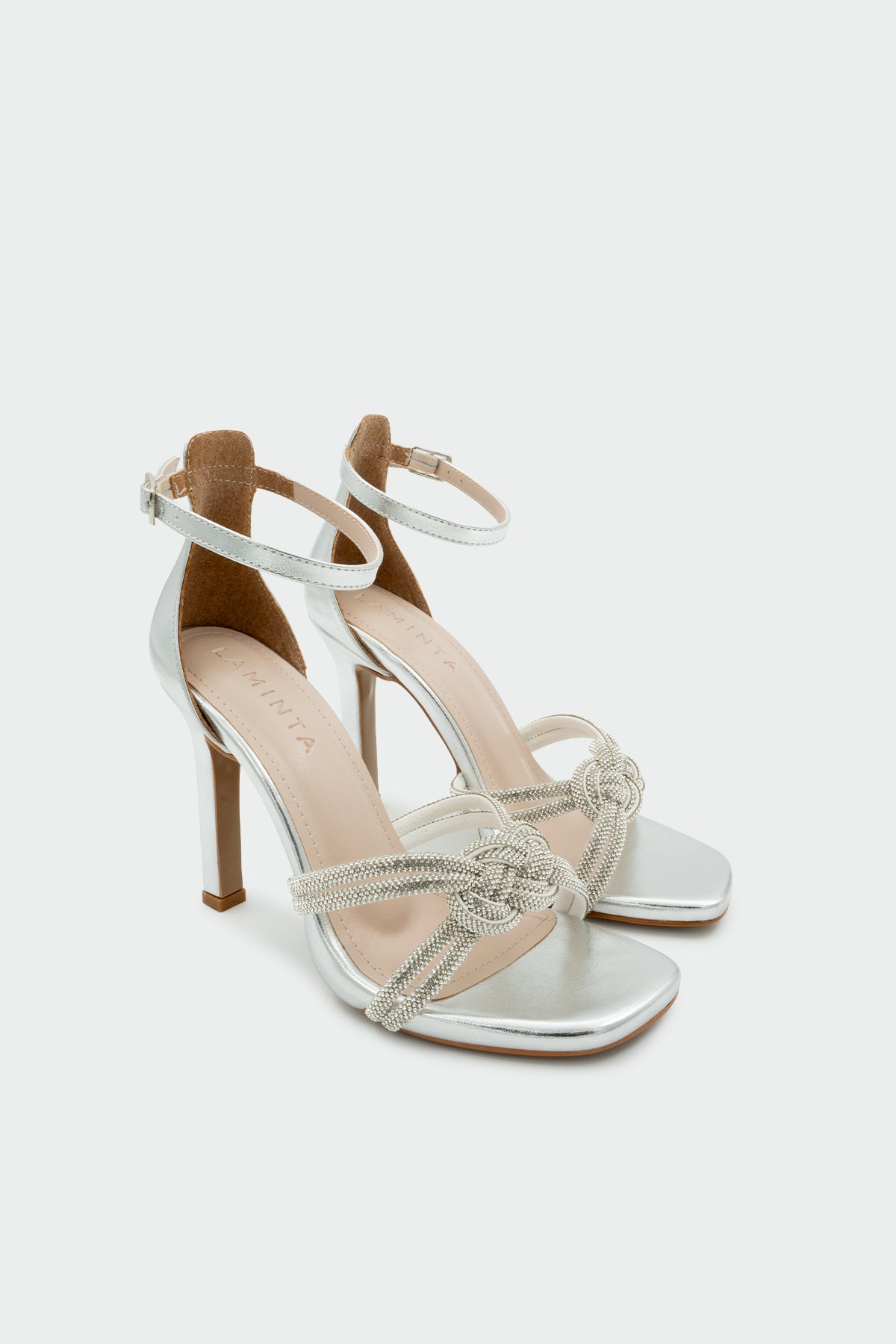 Guide Taşlı Düğüm Detaylı Kadın Topuklu Ayakkabı - Silver
