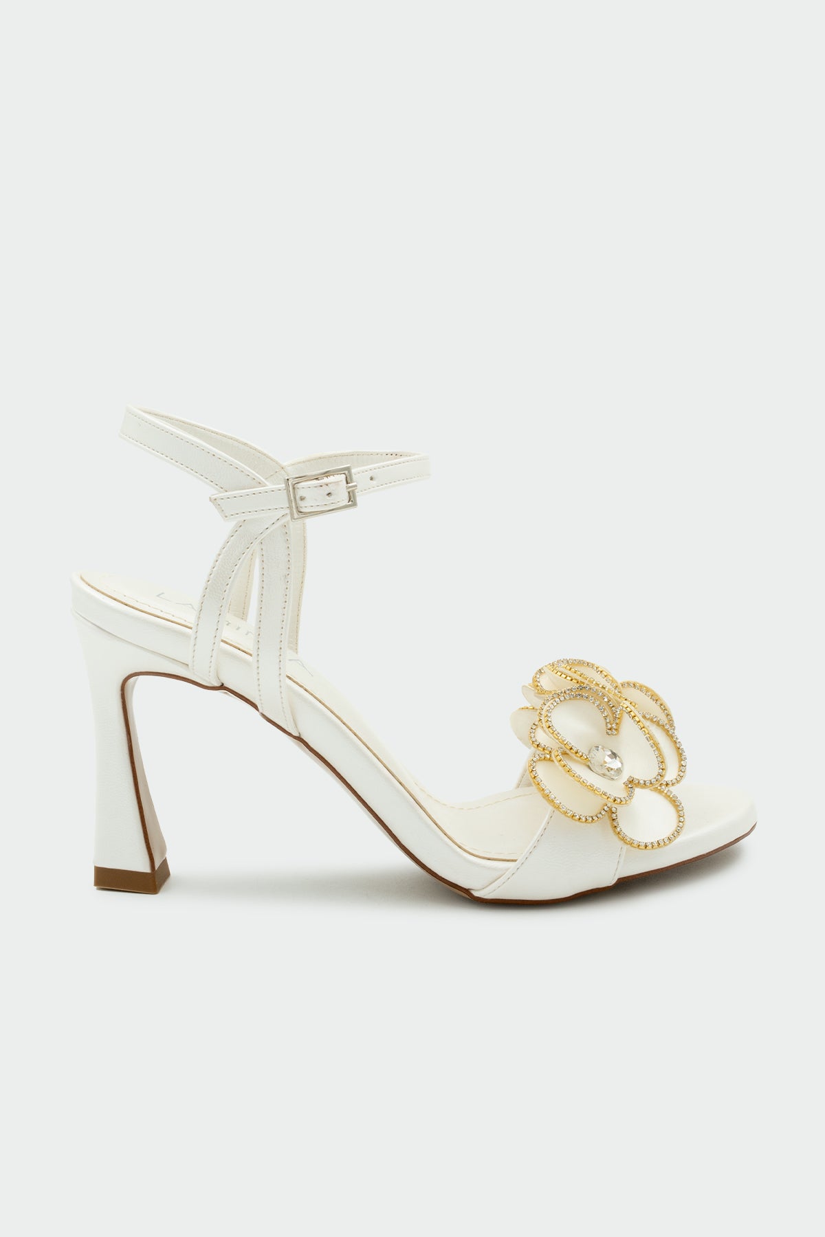 Cage Taşlı Çiçek Detaylı Kadın Topuklu Ayakkabı - SEDEF BEYAZ