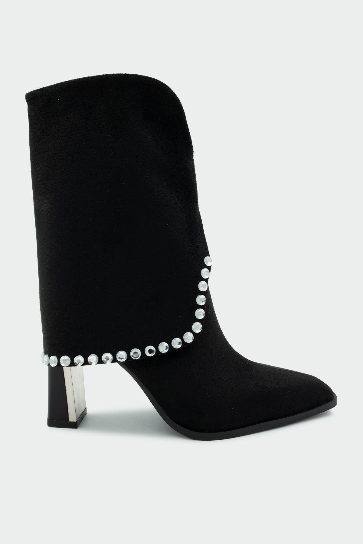 Samira Taş Detaylı Topuklu Bot - SİYAH SÜET