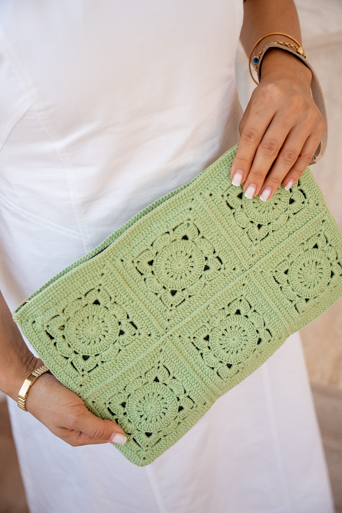 Blour Motif Detaylı El Yapımı Kadın Clutch Çanta - YEŞİL