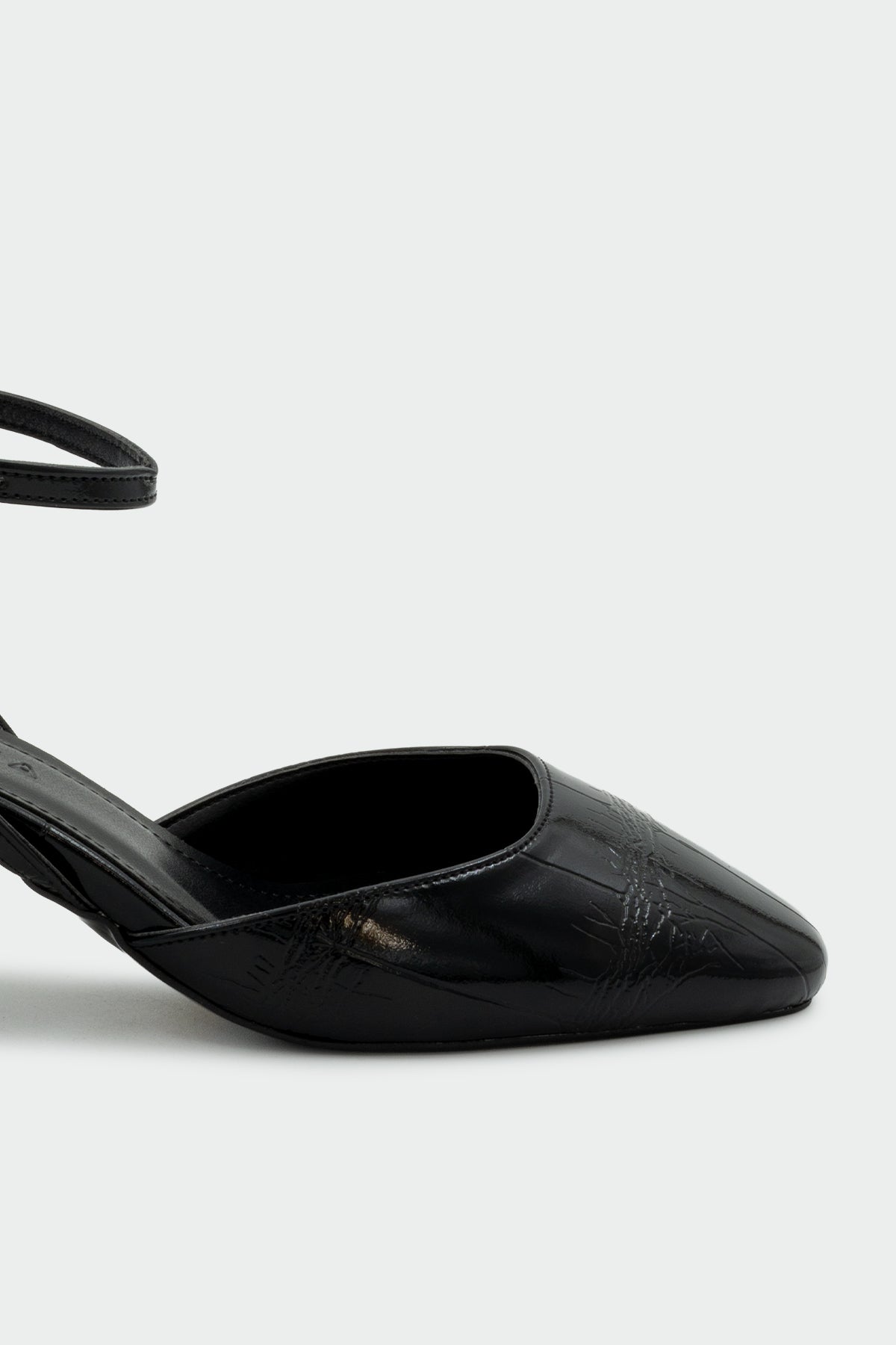 Skeap Tokalı Kroko Kısa Kadın Topuklu Ayakkabı - SİYAH