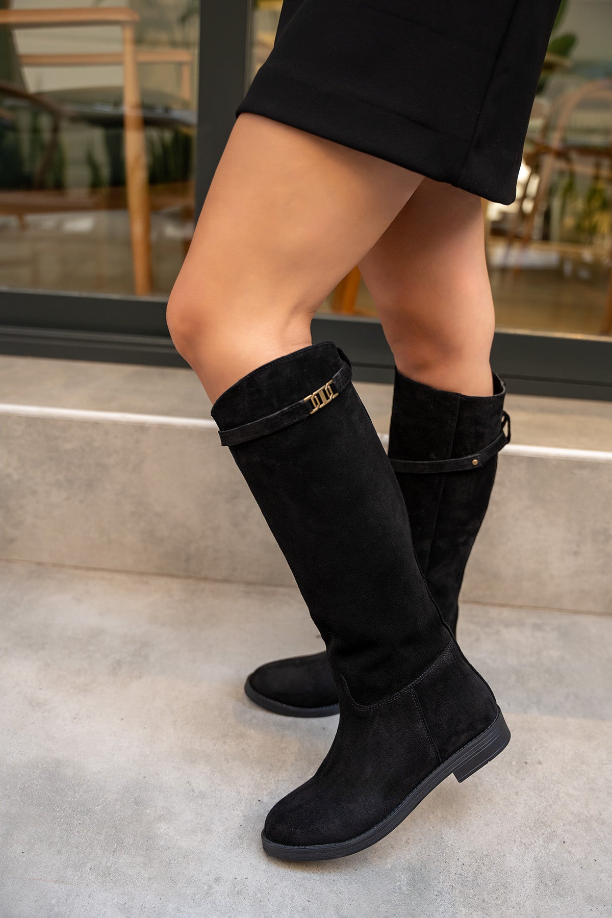 Hunt Çıkarılabilir Toka Detaylı Hakiki Deri Çizme - SİYAH SÜET