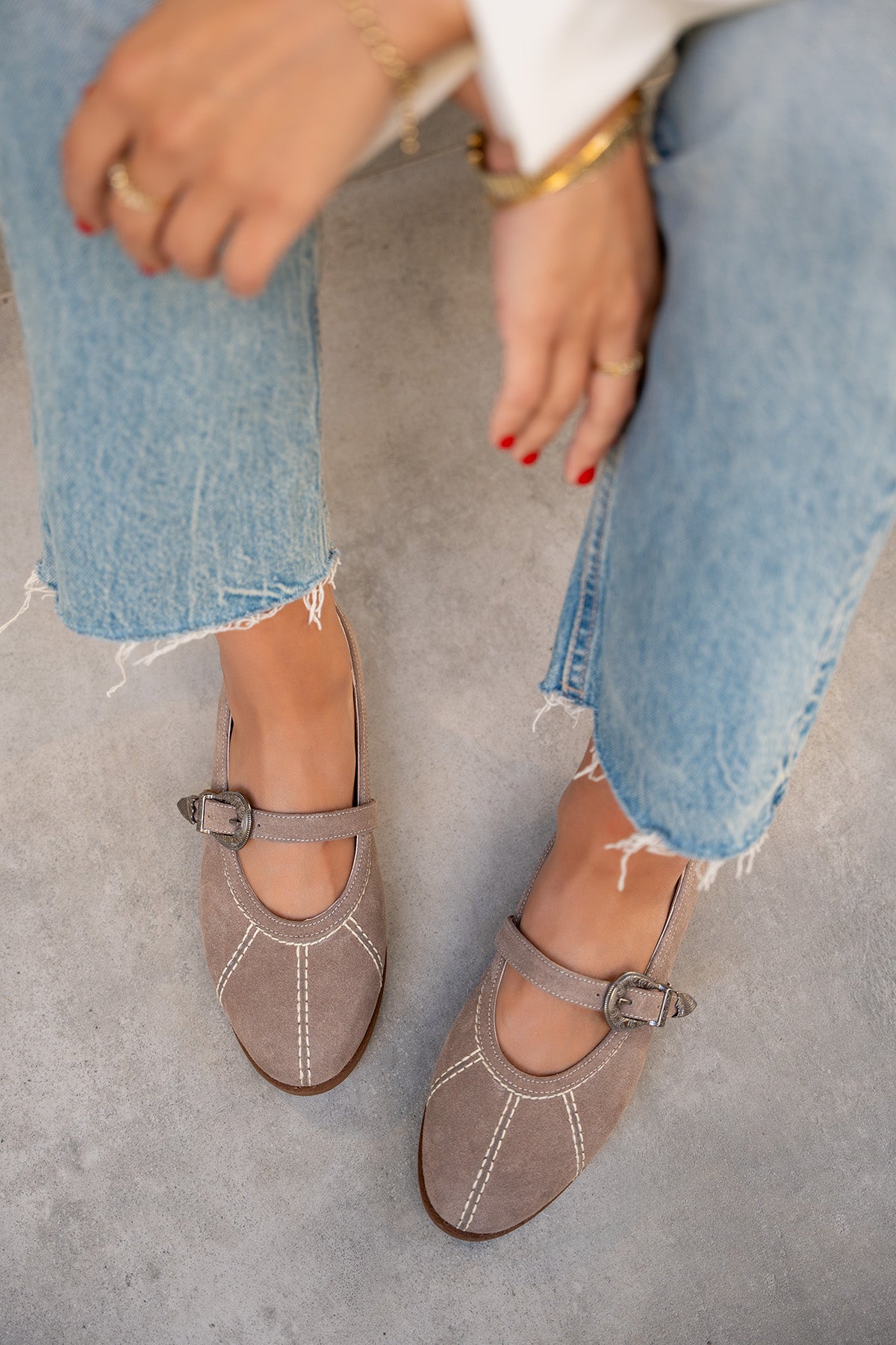 Opsis Düz Taban Kemer Detaylı Babet - VİZON SÜET