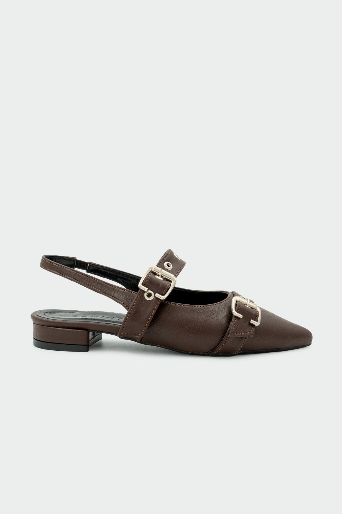 Raund Toka Detaylı Sivri Burun Kadın Babet - ACI KAHVE