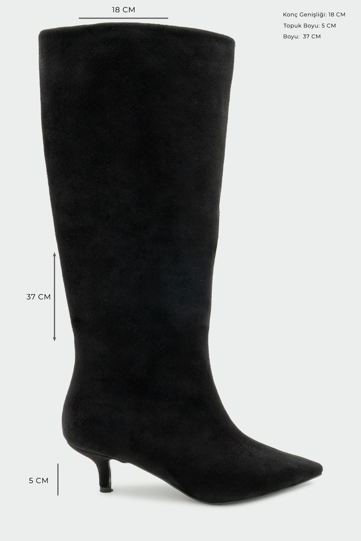 Polka Sivri Burun Düz Çizme - SİYAH SÜET
