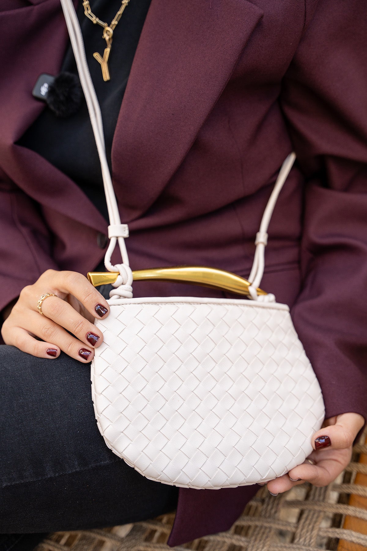 Long Örgü Detaylı Çapraz Çanta - BEYAZ