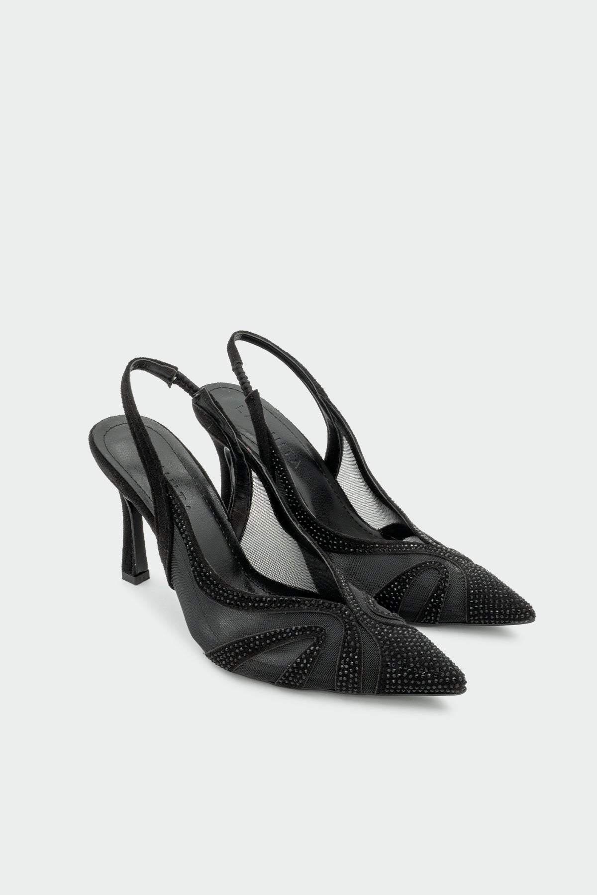 Denz Taşlı Transparan Detaylı Kadın Topuklu Ayakkabı - SİYAH