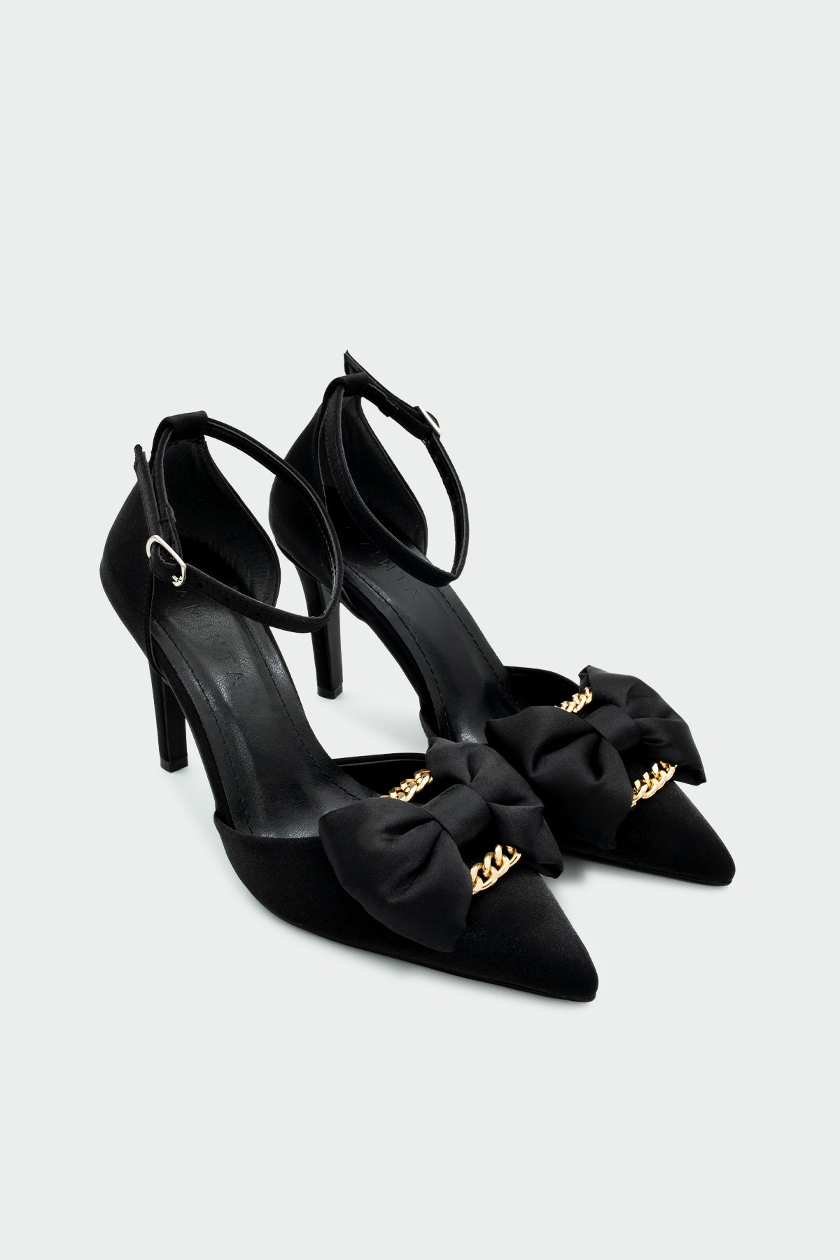 Temy Fiyonk Detaylı Kadın Topuklu Ayakkabı - SİYAH SATEN