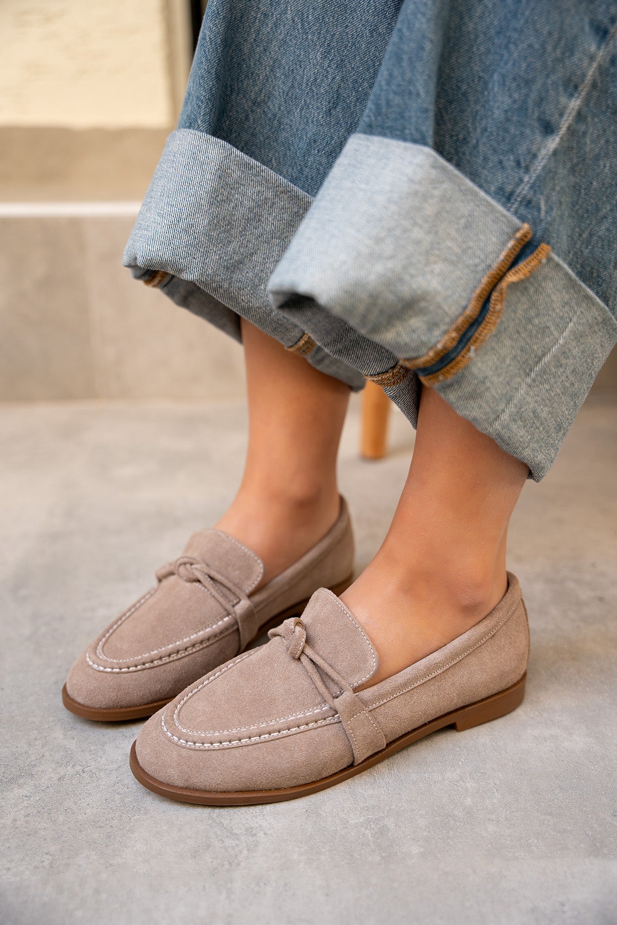 Onapy Düz Taban Düğüm Detaylı Ayakkabı - VİZON SÜET