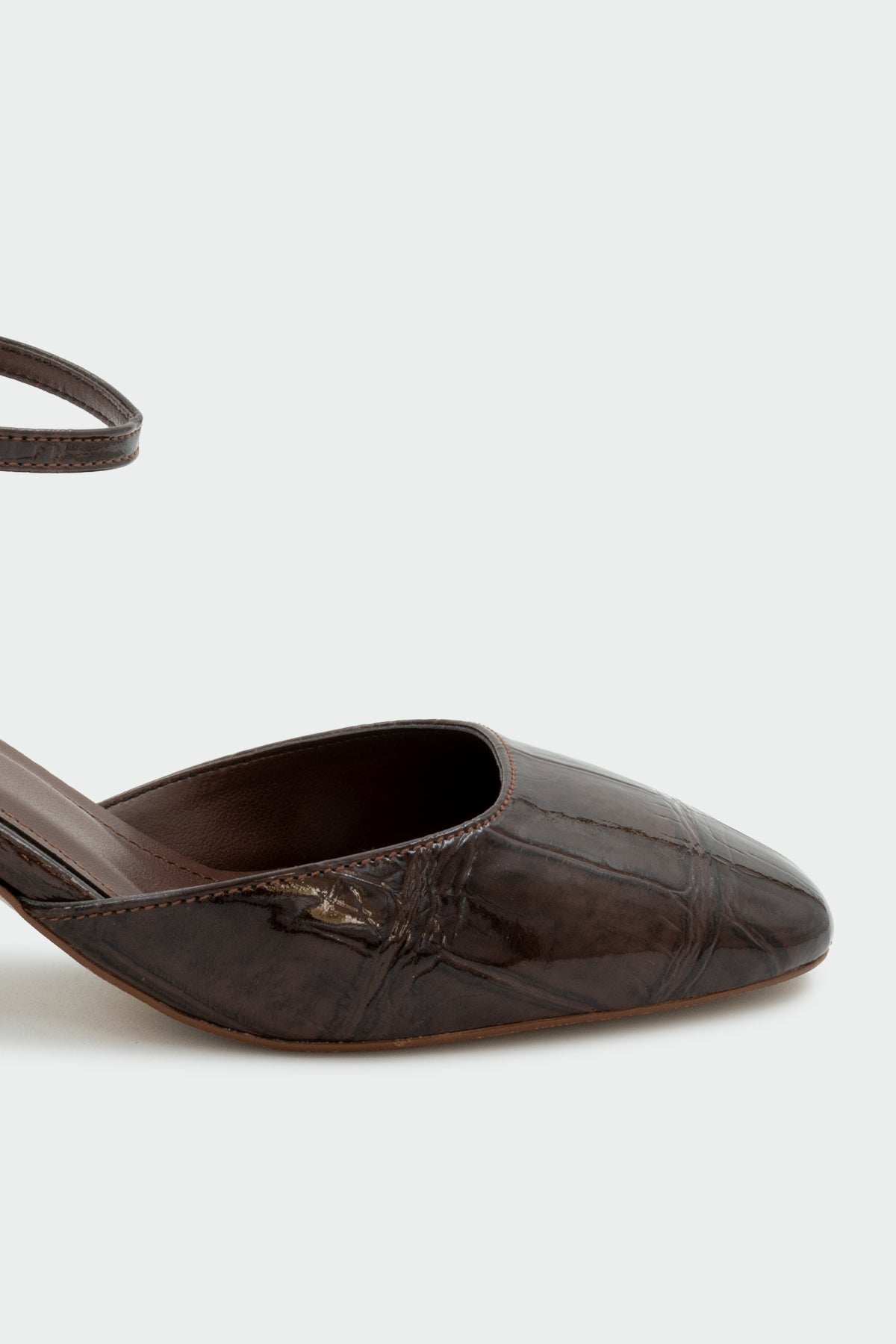 Skeap Tokalı Kroko Kısa Kadın Topuklu Ayakkabı - ACI KAHVE