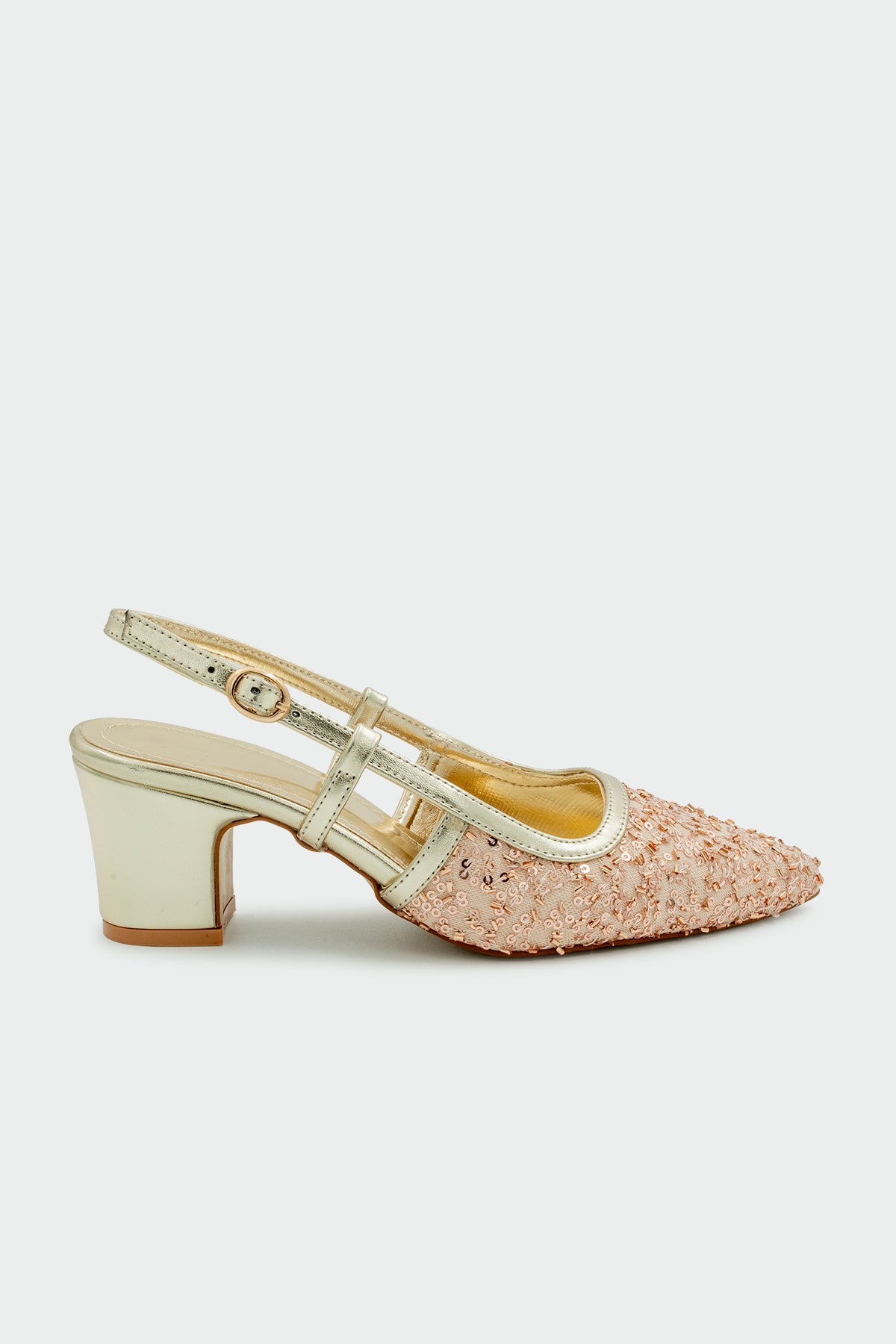 Zawin Pullu Kadın Topuklu Ayakkabı - GOLD