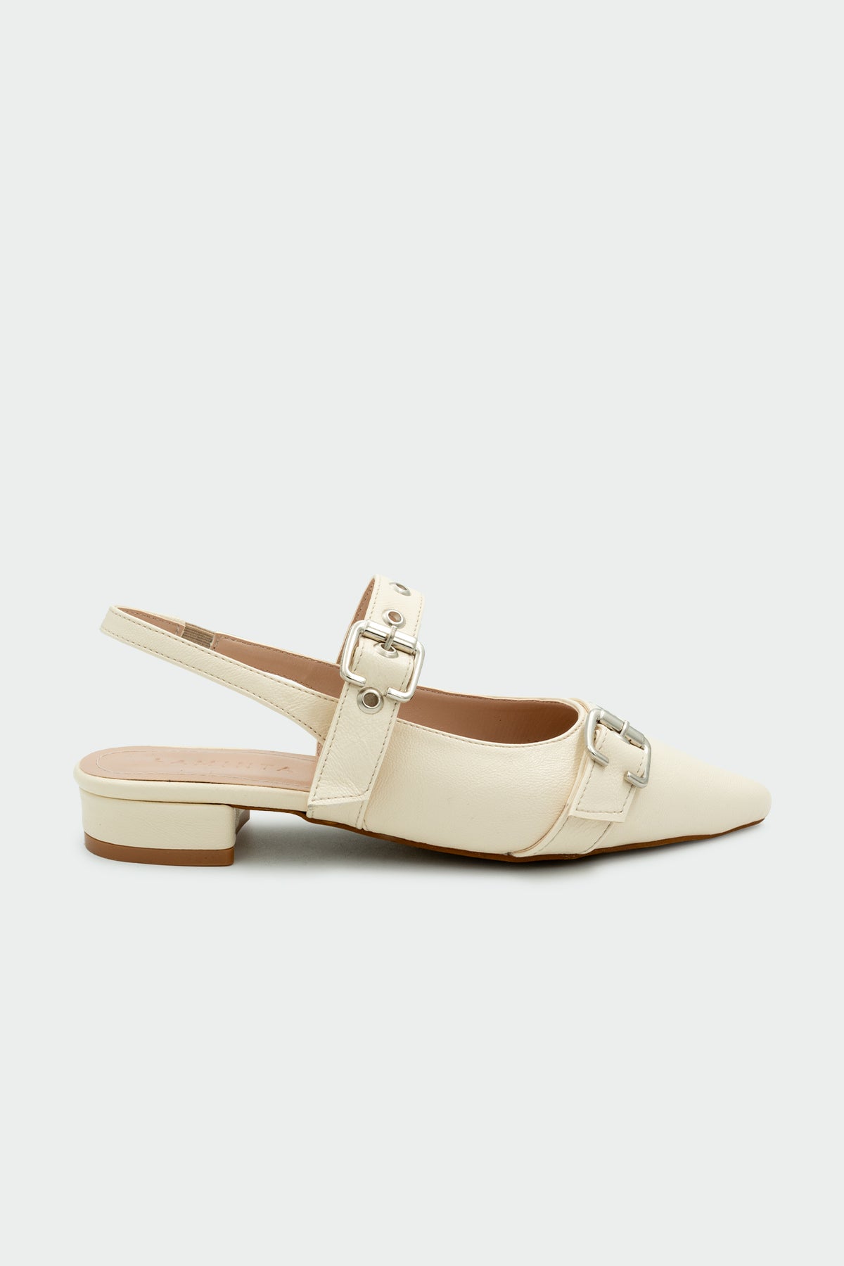 Raund Toka Detaylı Sivri Burun Kadın Babet - EKRU