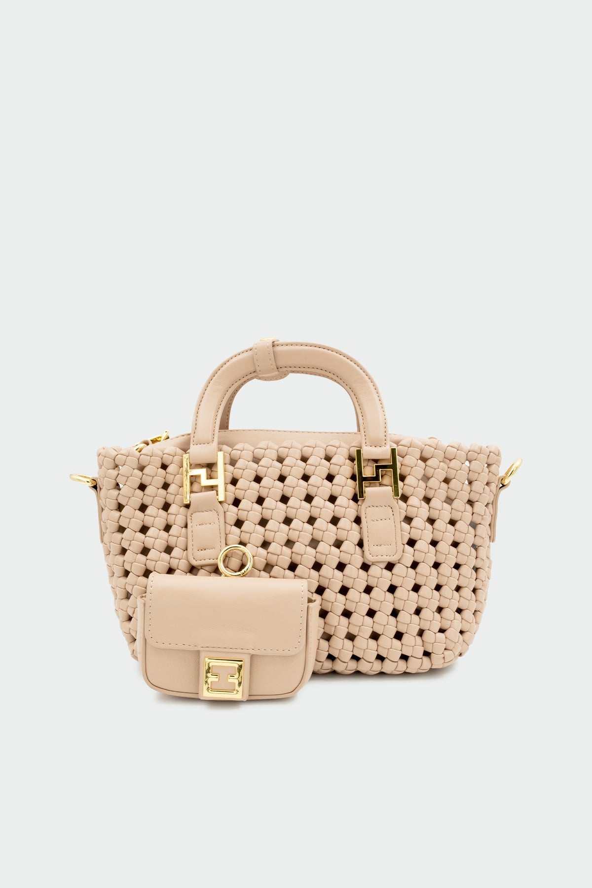 Nimbus Örgü Detaylı Tote Çanta - NUDE