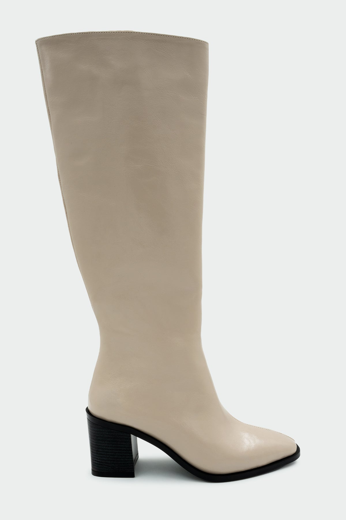 Volera Küt Burun Topuklu Çizme - BEJ DERİ