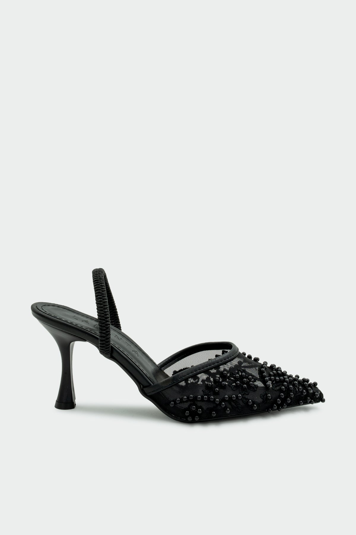 Mareka İşleme Detaylı Kadın Topuklu Ayakkabı - SİYAH