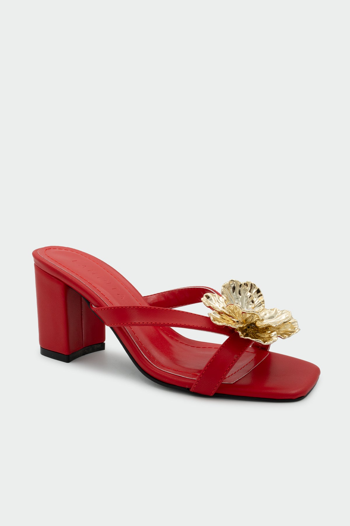 Otto Gold Çiçek Detaylı Kadın Topuklu Terlik - KIRMIZI