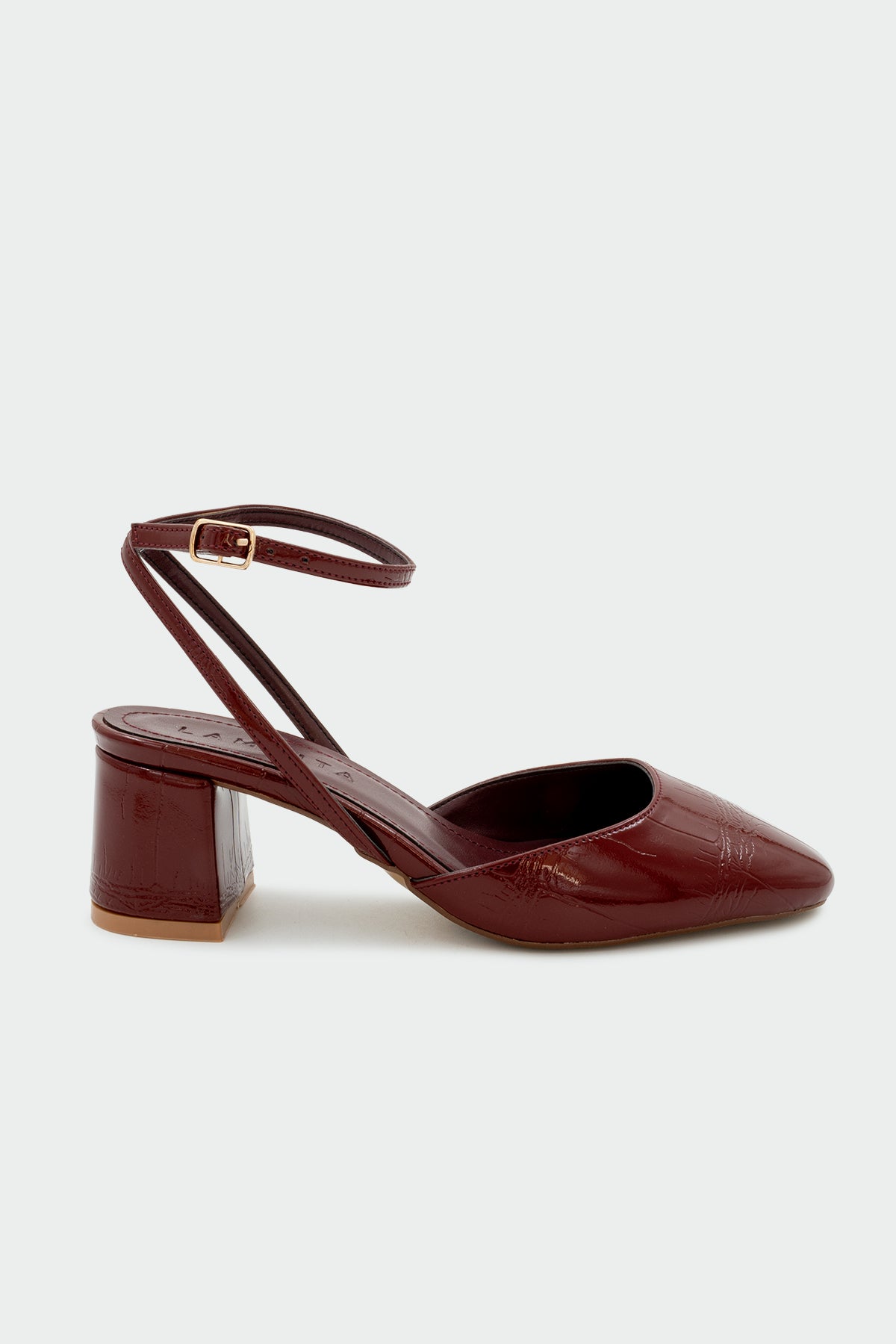 Skeap Tokalı Kroko Kısa Kadın Topuklu Ayakkabı - BORDO