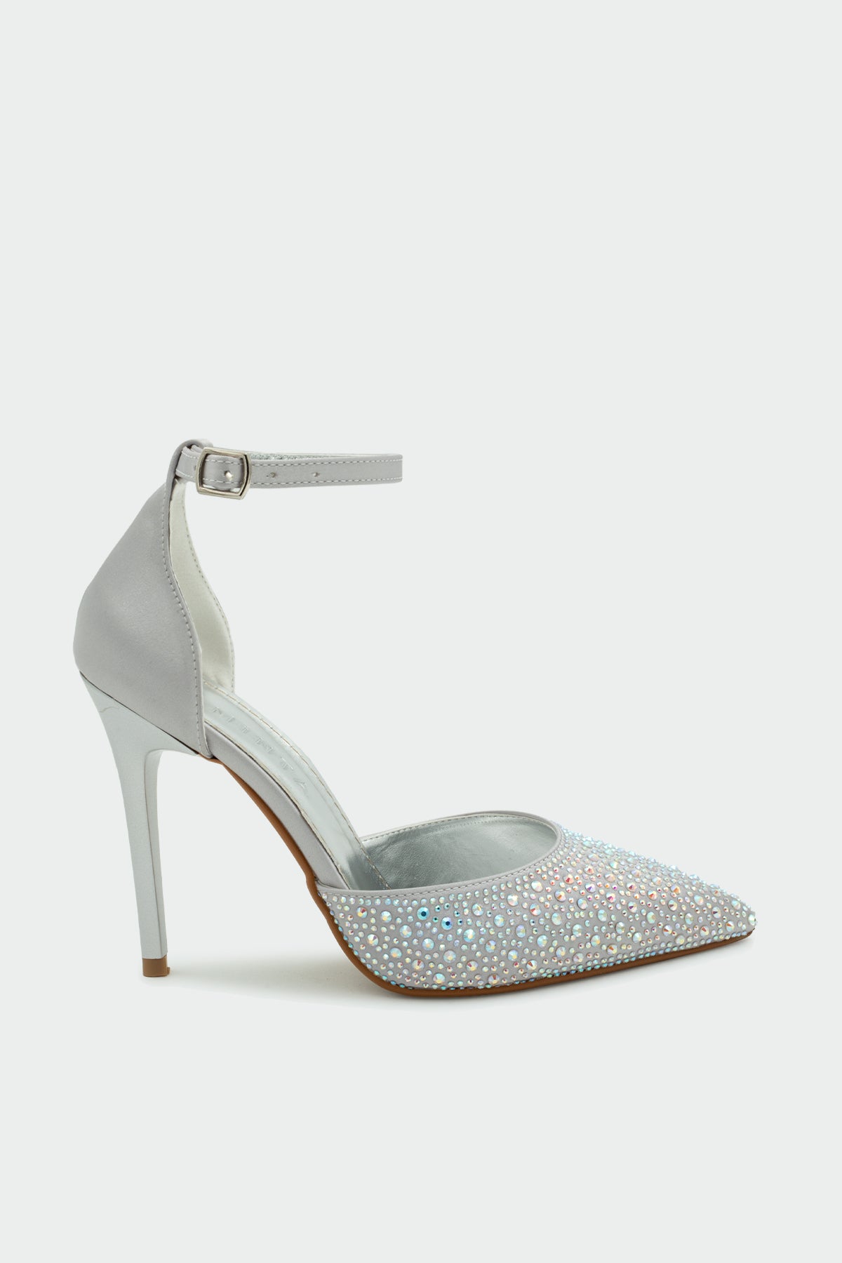 Talia Taş Detaylı Bilekten Bağlamalı Kadın Topuklu Ayakkabı - GÜMÜŞ SATEN