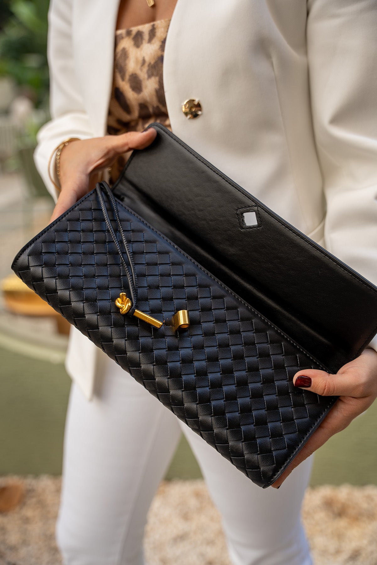 Cway Örgü Detaylı Kadın Clutch Çanta - SİYAH