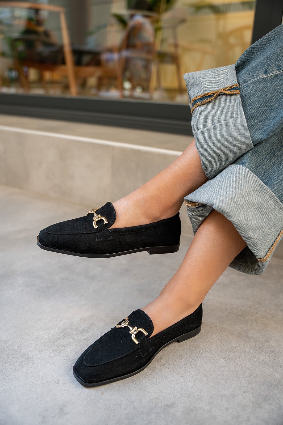 Aloha Gold Detaylı Loafer - SİYAH SÜET