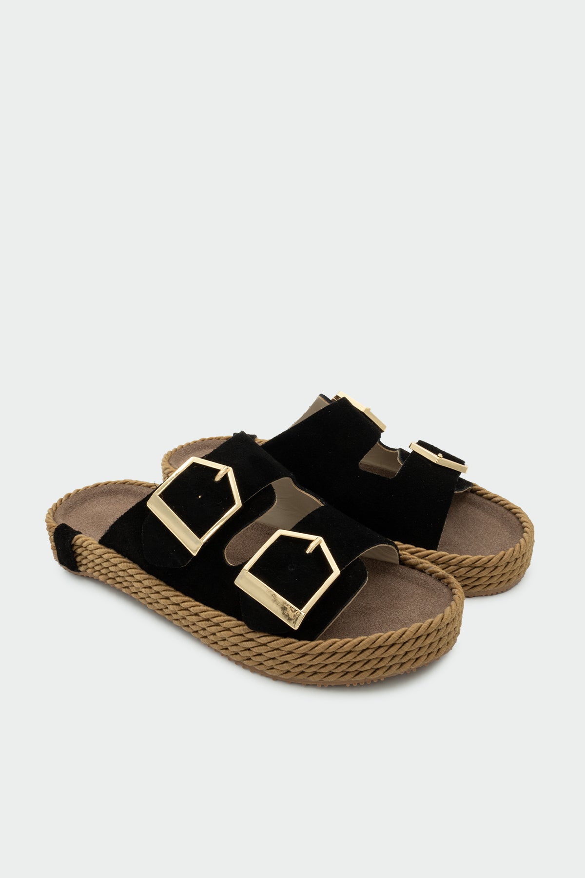 Pupil Çift Tokalı Hakiki Deri Kadın Terlik - SİYAH