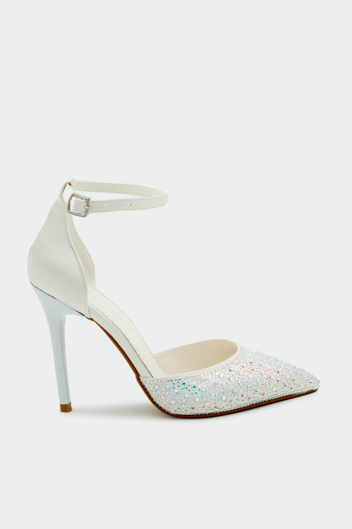 Talia Taş Detaylı Bilekten Bağlamalı Kadın Topuklu Ayakkabı - BEYAZ SATEN