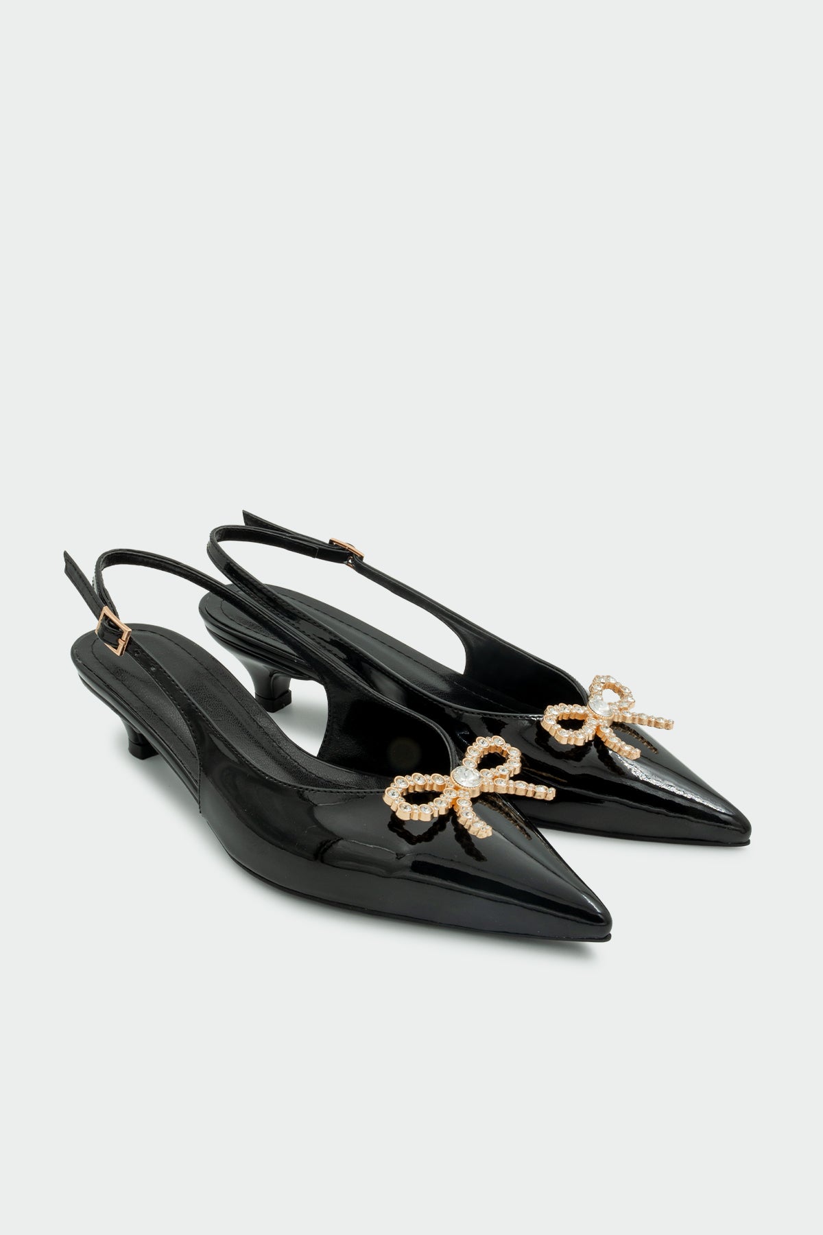 Siyors Taşlı Fiyonklu Kadın Topuklu Ayakkabı - SİYAH