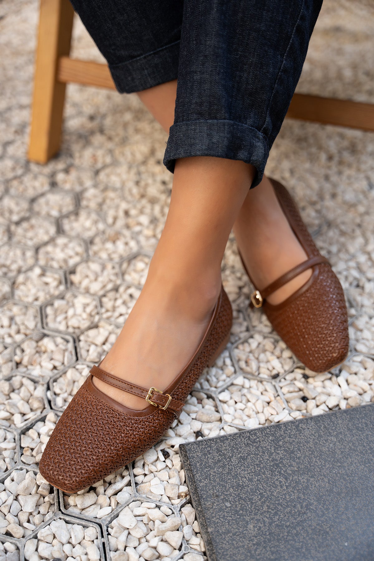 Samuel Örgü Detaylı Düz Kadın Babet - TABA