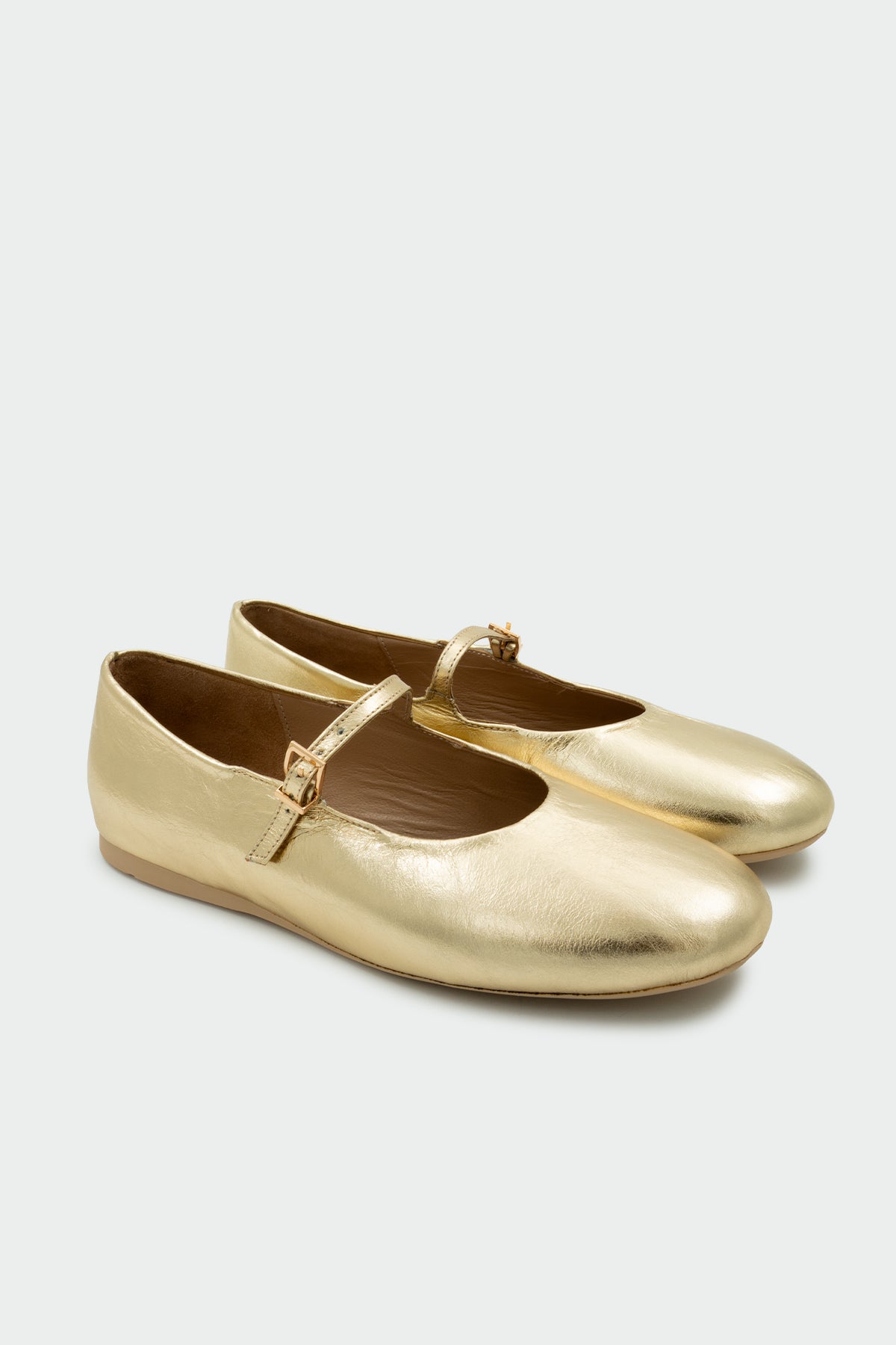Torino Hakiki Deri Düz Tokalı Babet - GOLD