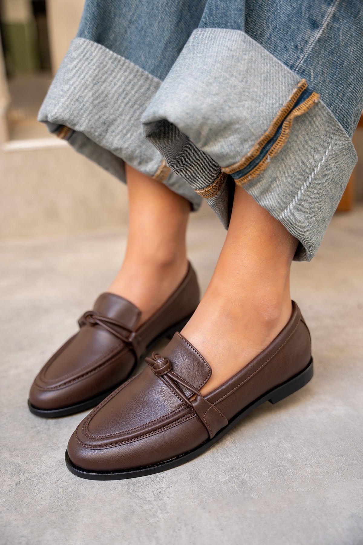 Onapy Düz Taban Düğüm Detaylı Ayakkabı - AcıKahve Deri