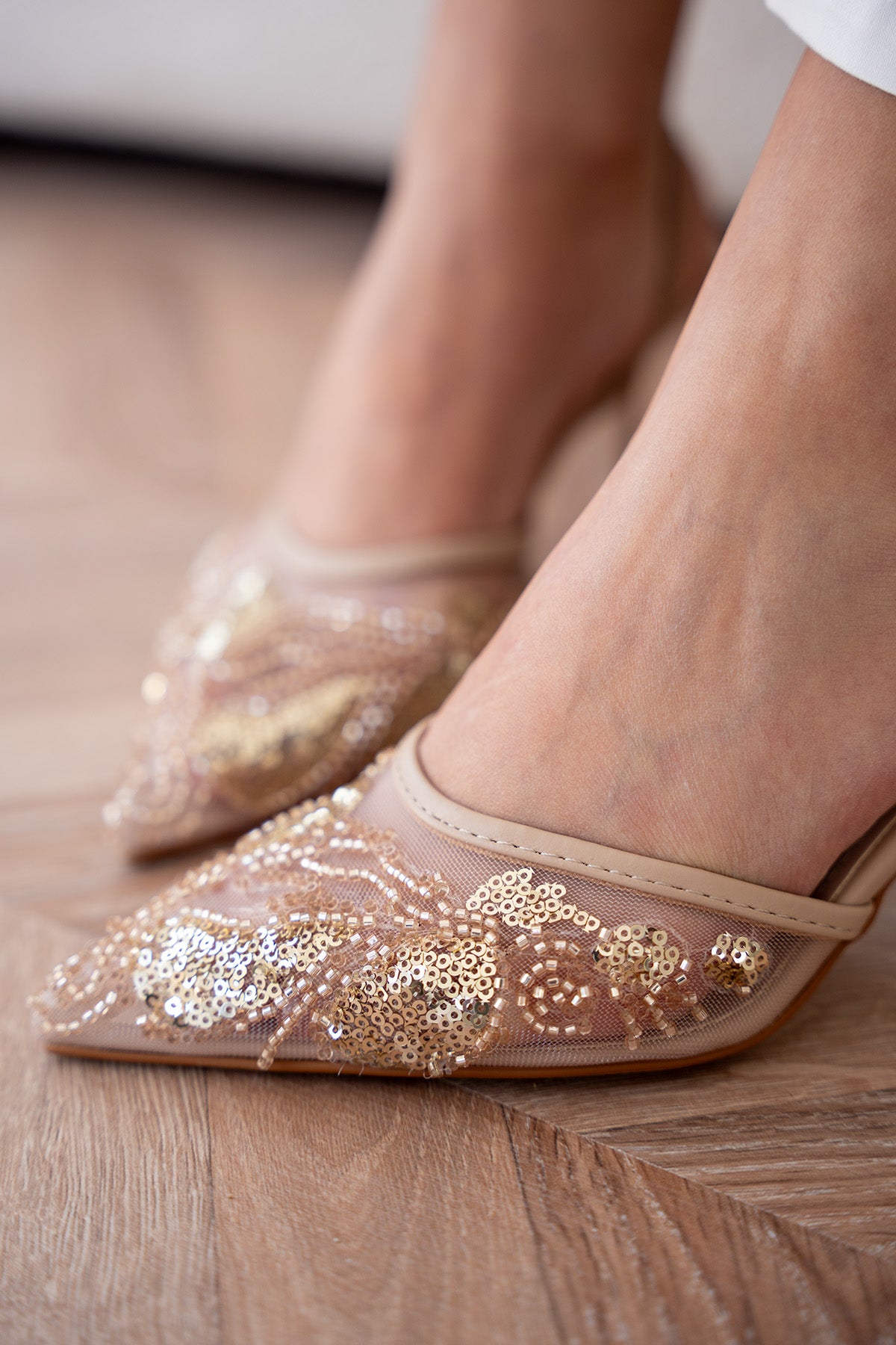 Faby Payet Taş İşleme Detaylı Kadın Topuklu Ayakkabı - NUDE