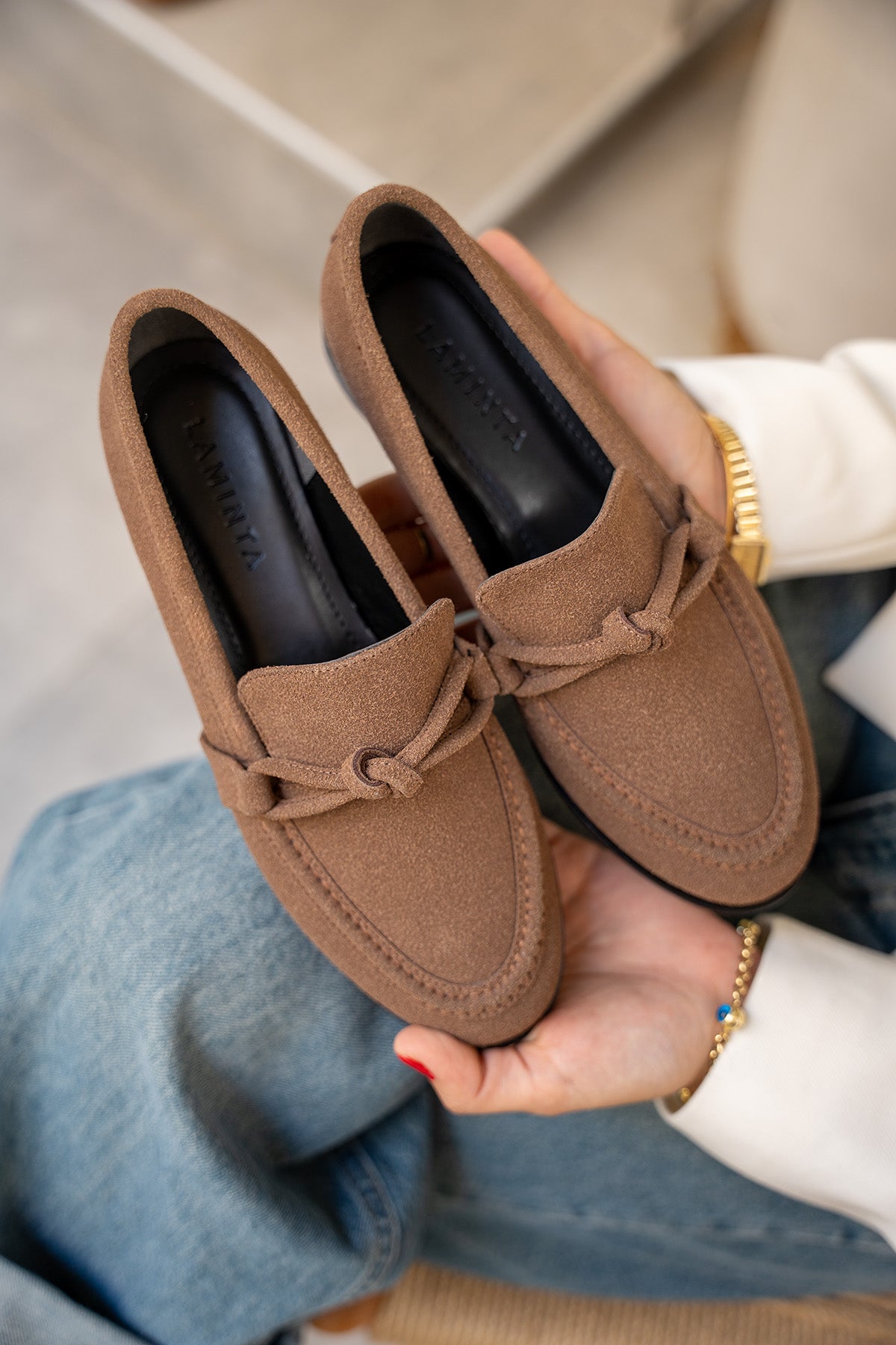 Onapy Düz Taban Düğüm Detaylı Ayakkabı - AcıKahve Süet