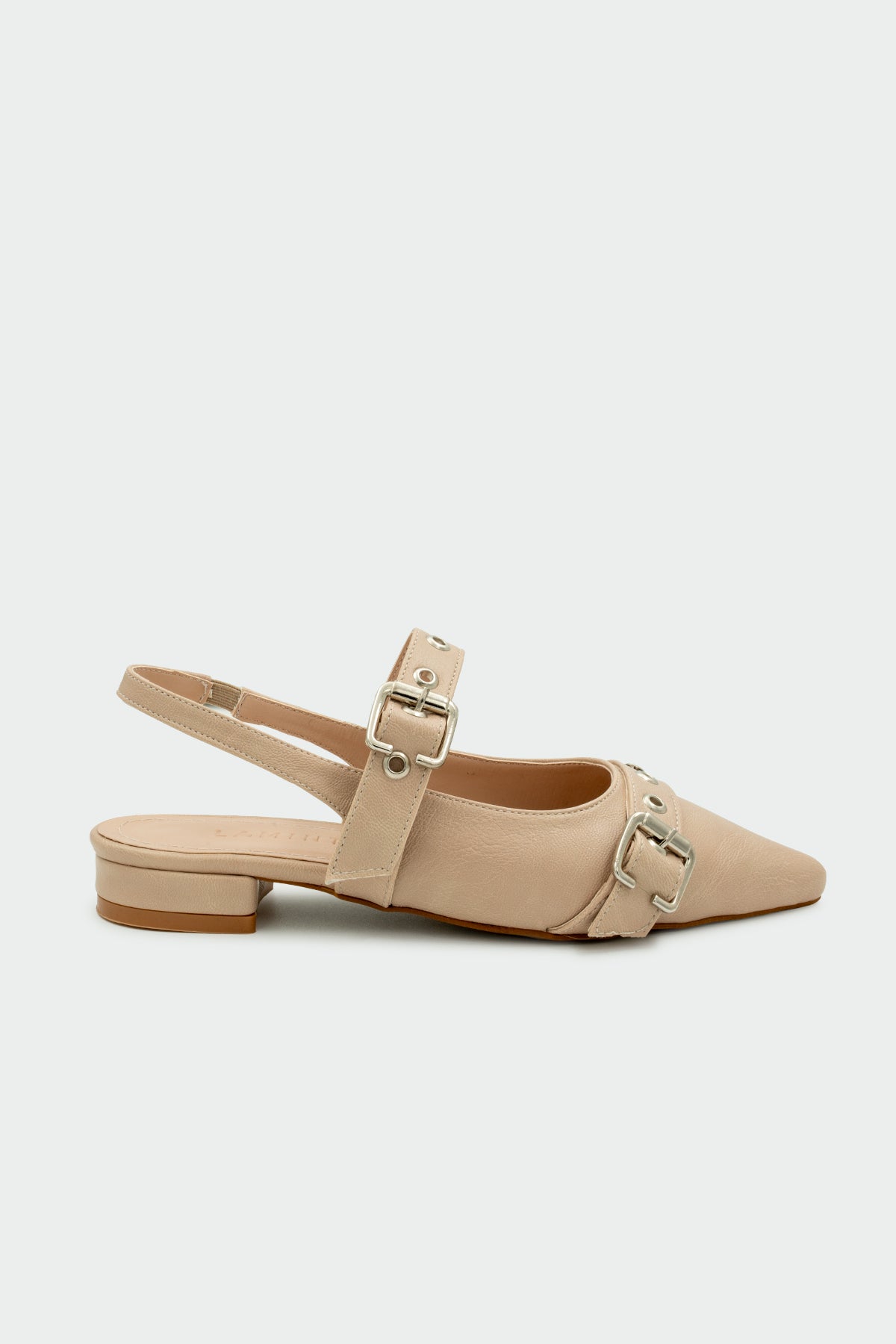 Raund Toka Detaylı Sivri Burun Kadın Babet - NUDE