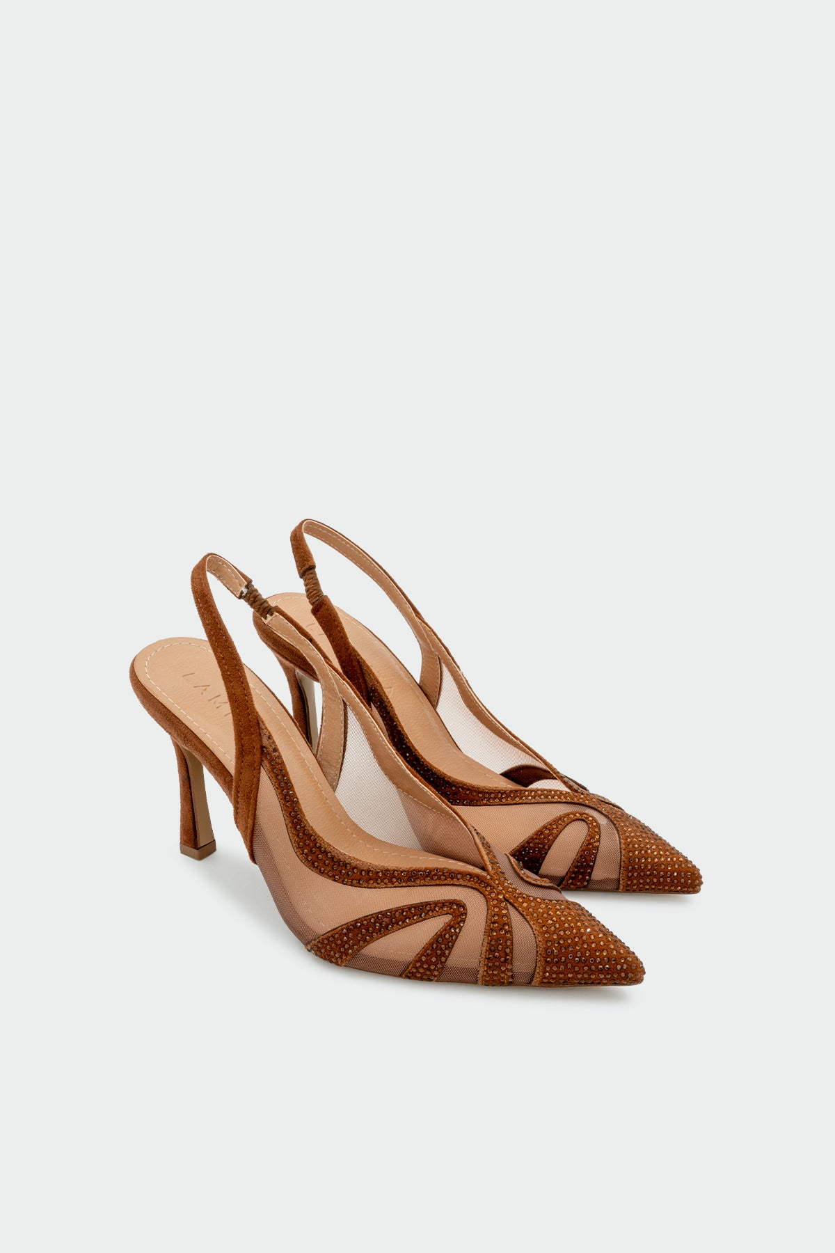 Denz Taşlı Transparan Detaylı Kadın Topuklu Ayakkabı - KAHVE