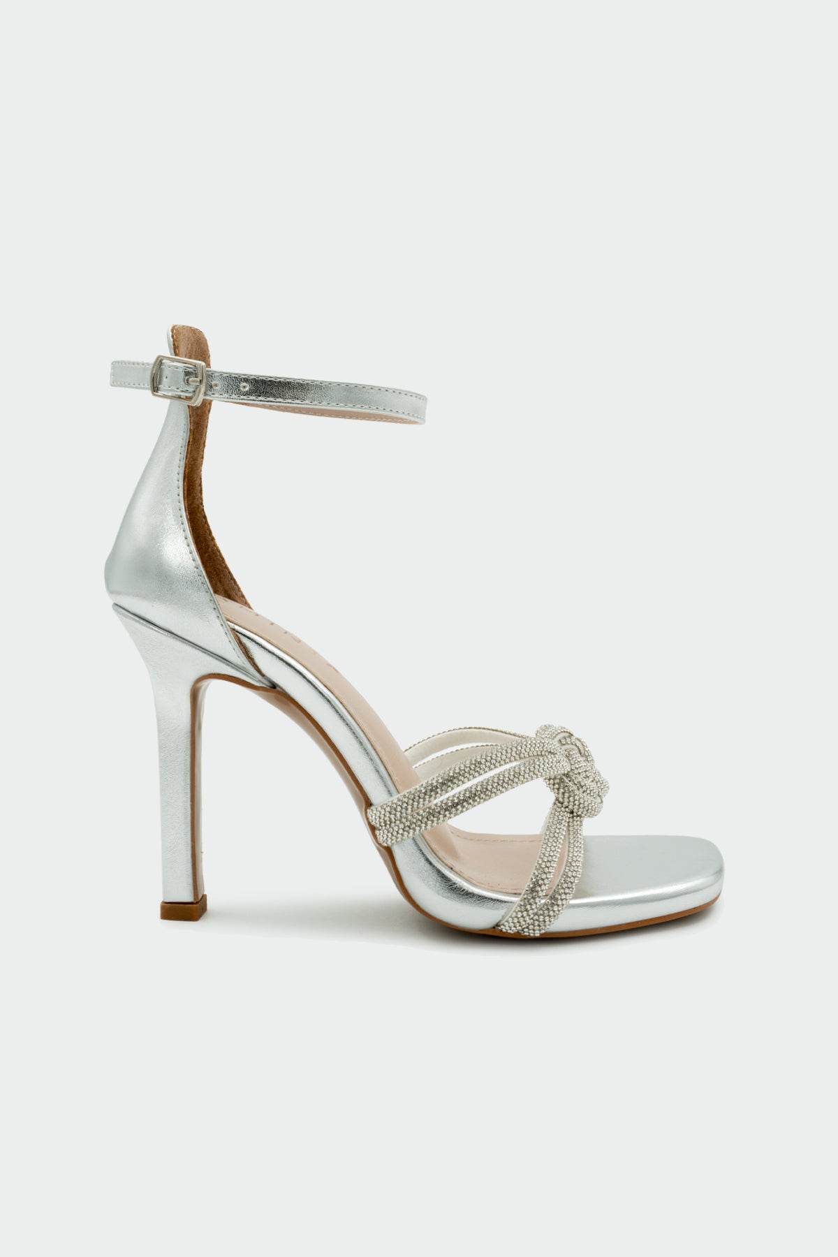 Guide Taşlı Düğüm Detaylı Kadın Topuklu Ayakkabı - Silver
