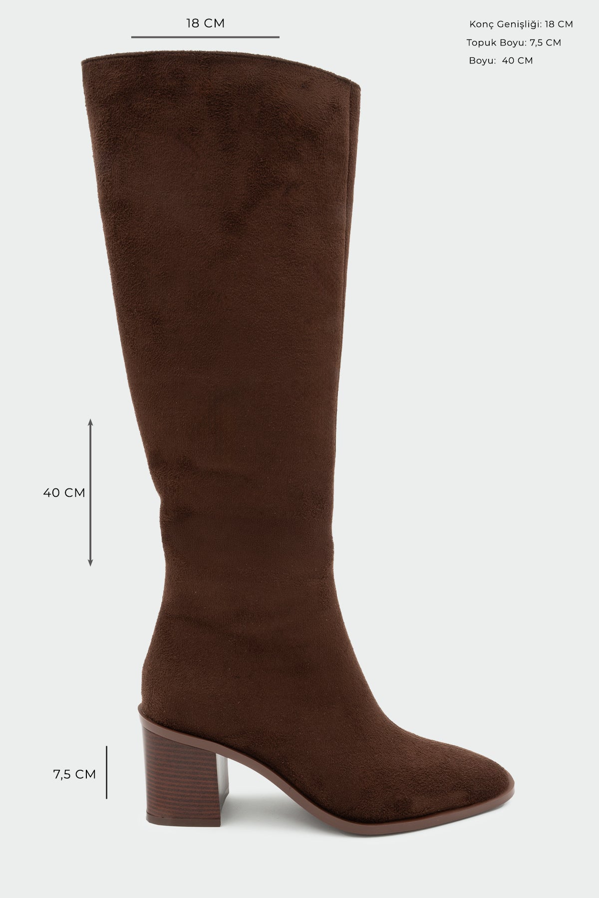 Volera Küt Burun Topuklu Çizme - AcıKahve Süet