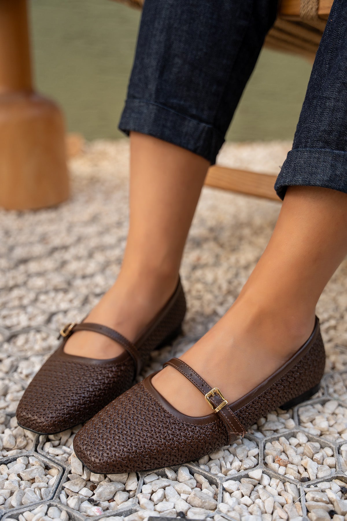 Samuel Örgü Detaylı Düz Kadın Babet - ACI KAHVE