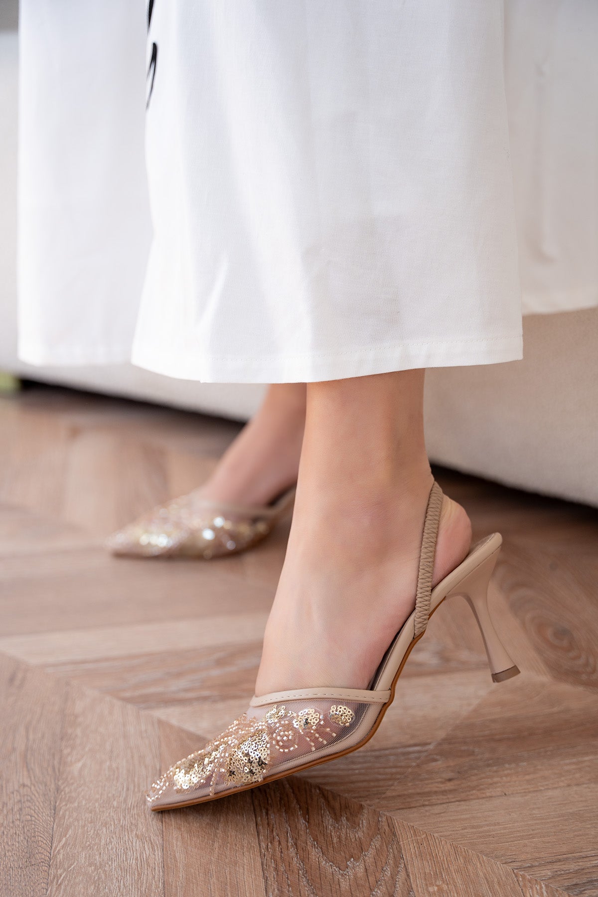 Faby Payet Taş İşleme Detaylı Kadın Topuklu Ayakkabı - NUDE