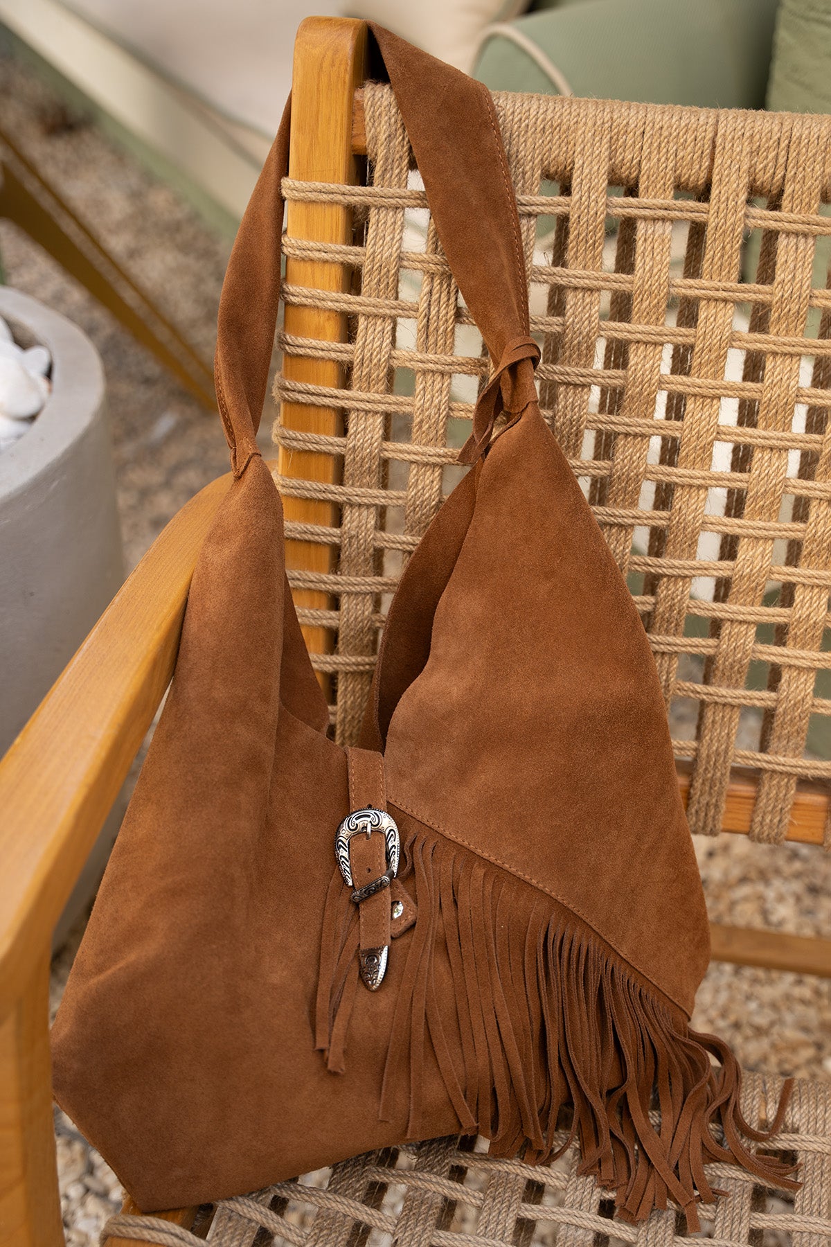 Teby Püsküllü Hakiki Deri Shopier Çanta - TABA